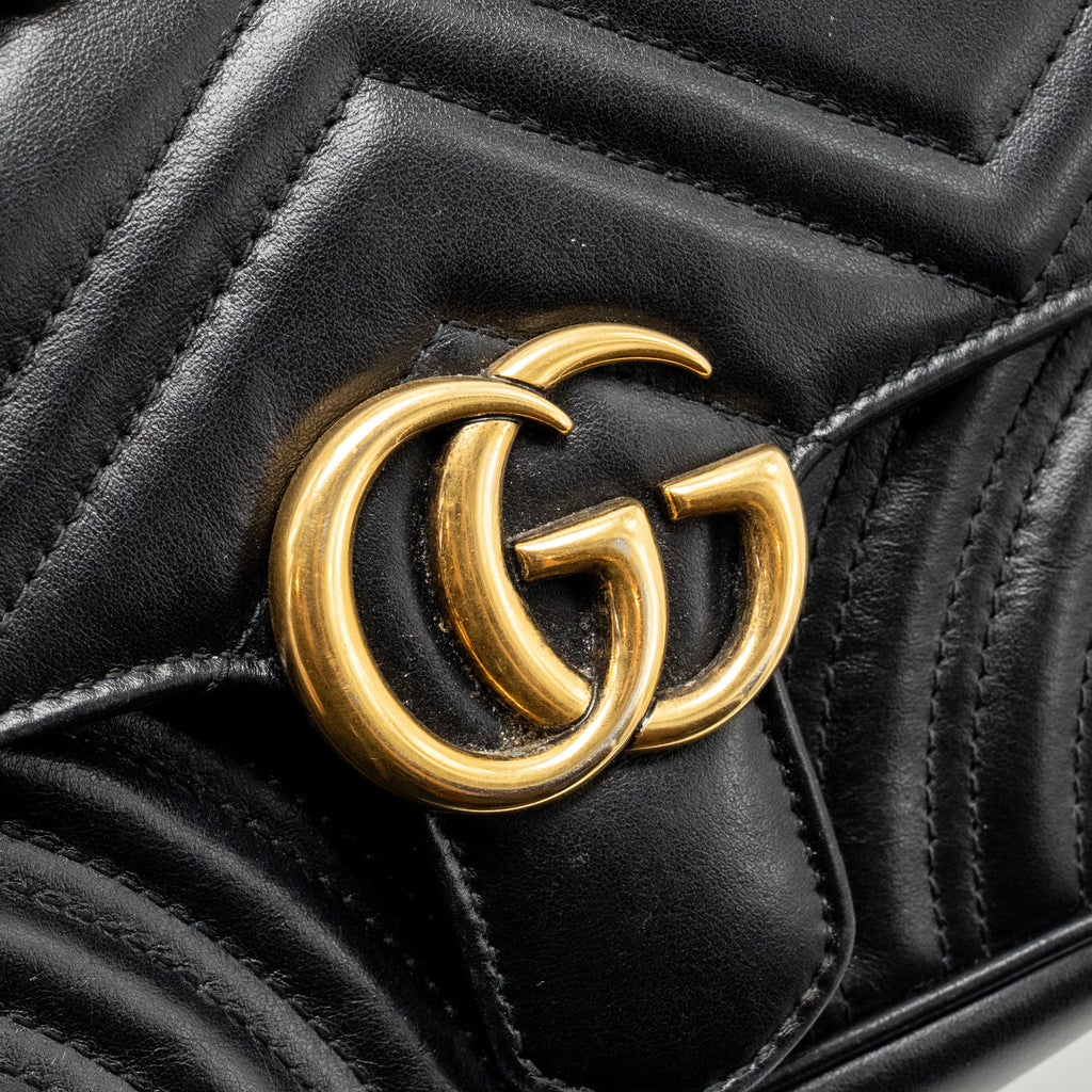 GUCCI MINI GG MARMONT FLAP BAG CALFSKIN BLACK GHW
