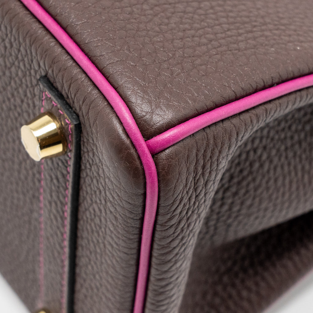 HERMES BIRKIN 25 TOGO CHOCOLATE / ROSE POURPRE BRUSHED GHW