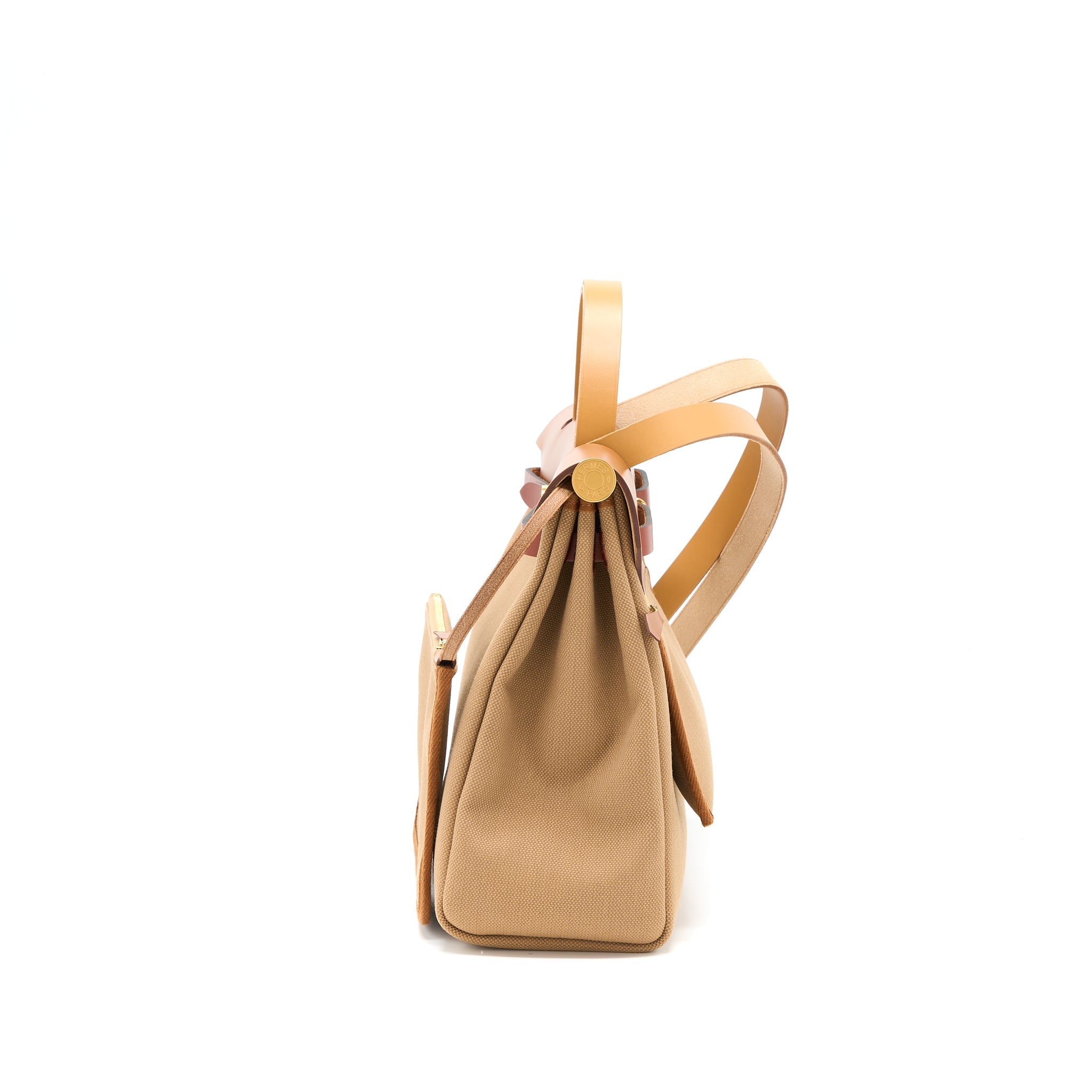 HERMES HERBAG 31 ZIP BAG CANVAS/ HUNTER CHAI/ NATU SABLE/FAUVE/CUIVRE GHW