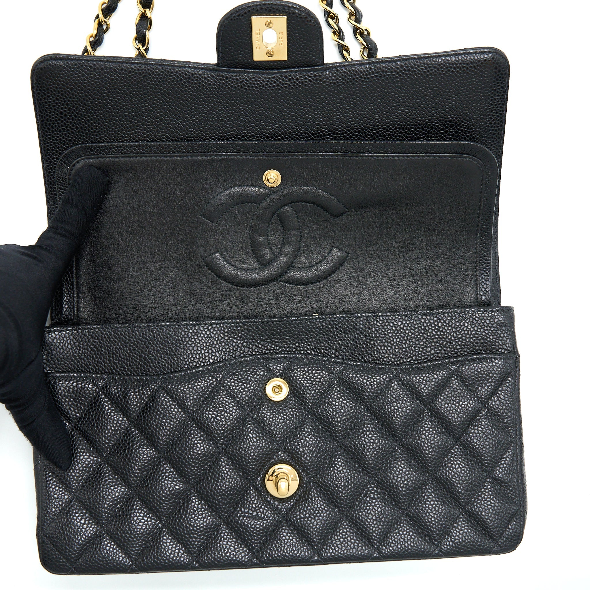 CHANEL CLASSIC DOUBLE FLAP BAG CAVIAR BLACK GHW