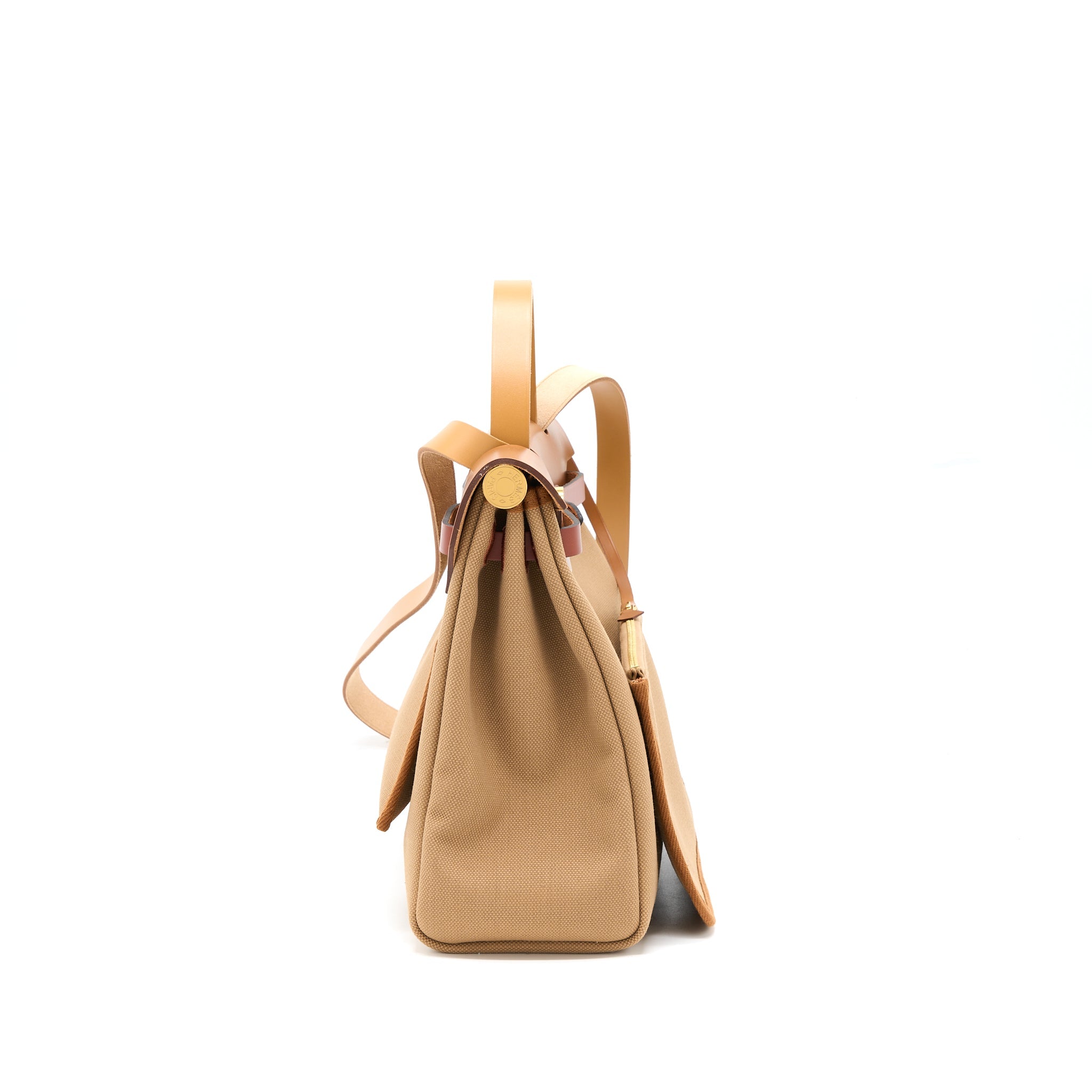 HERMES HERBAG 31 ZIP BAG CANVAS/ HUNTER CHAI/ NATU SABLE/FAUVE/CUIVRE GHW