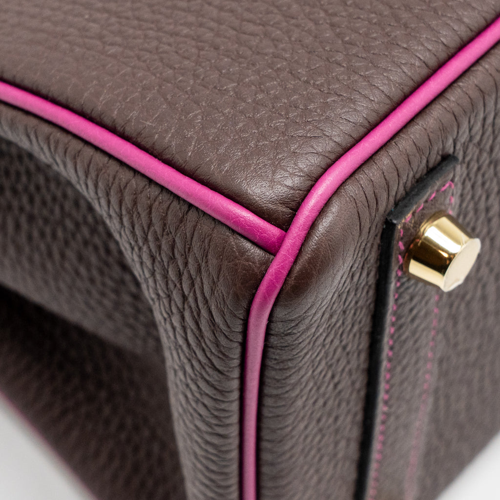 HERMES BIRKIN 25 TOGO CHOCOLATE / ROSE POURPRE BRUSHED GHW