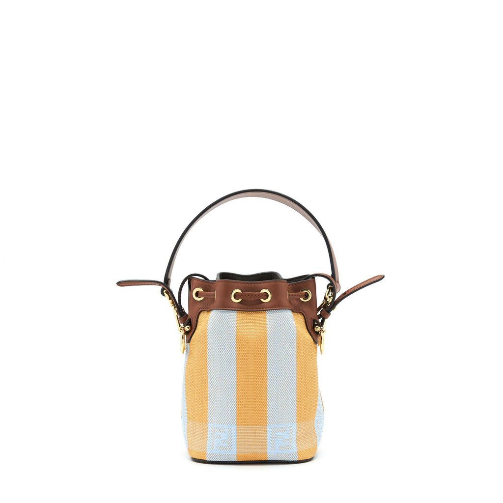 FENDI MINI MON TRESOR BUCKET BAG YELLOW AND LIGHT BLUE