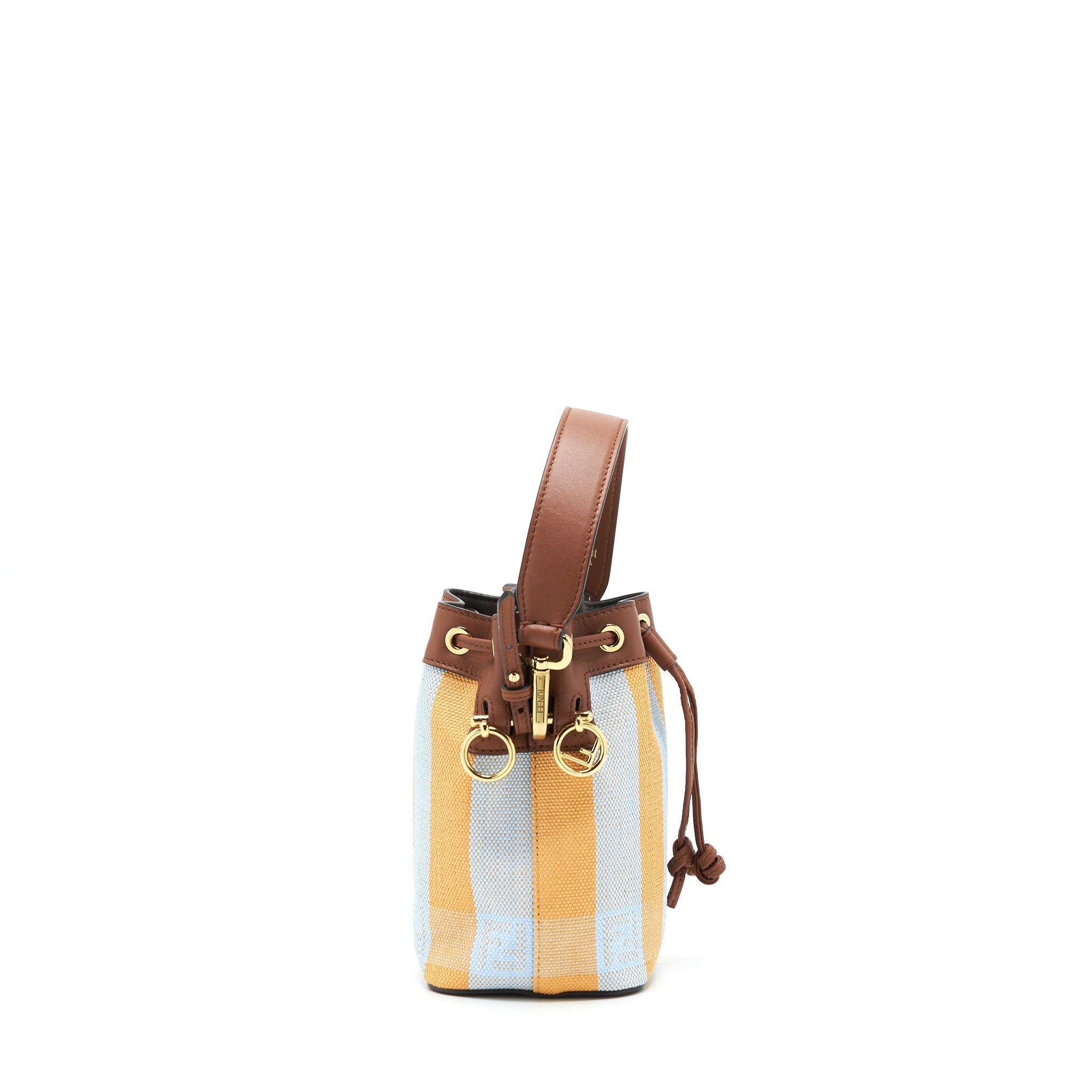 FENDI MINI MON TRESOR BUCKET BAG YELLOW AND LIGHT BLUE