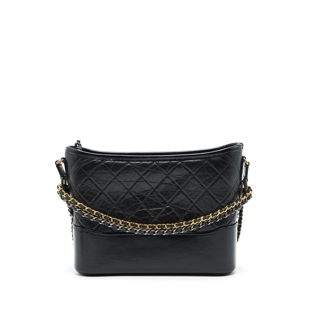 CHANEL GABRIELLE HOBO BAG WITH HANDLE NEW MEDIUM CALFSKIN BLACK WITH GOLD/SLIVER HARDWARE