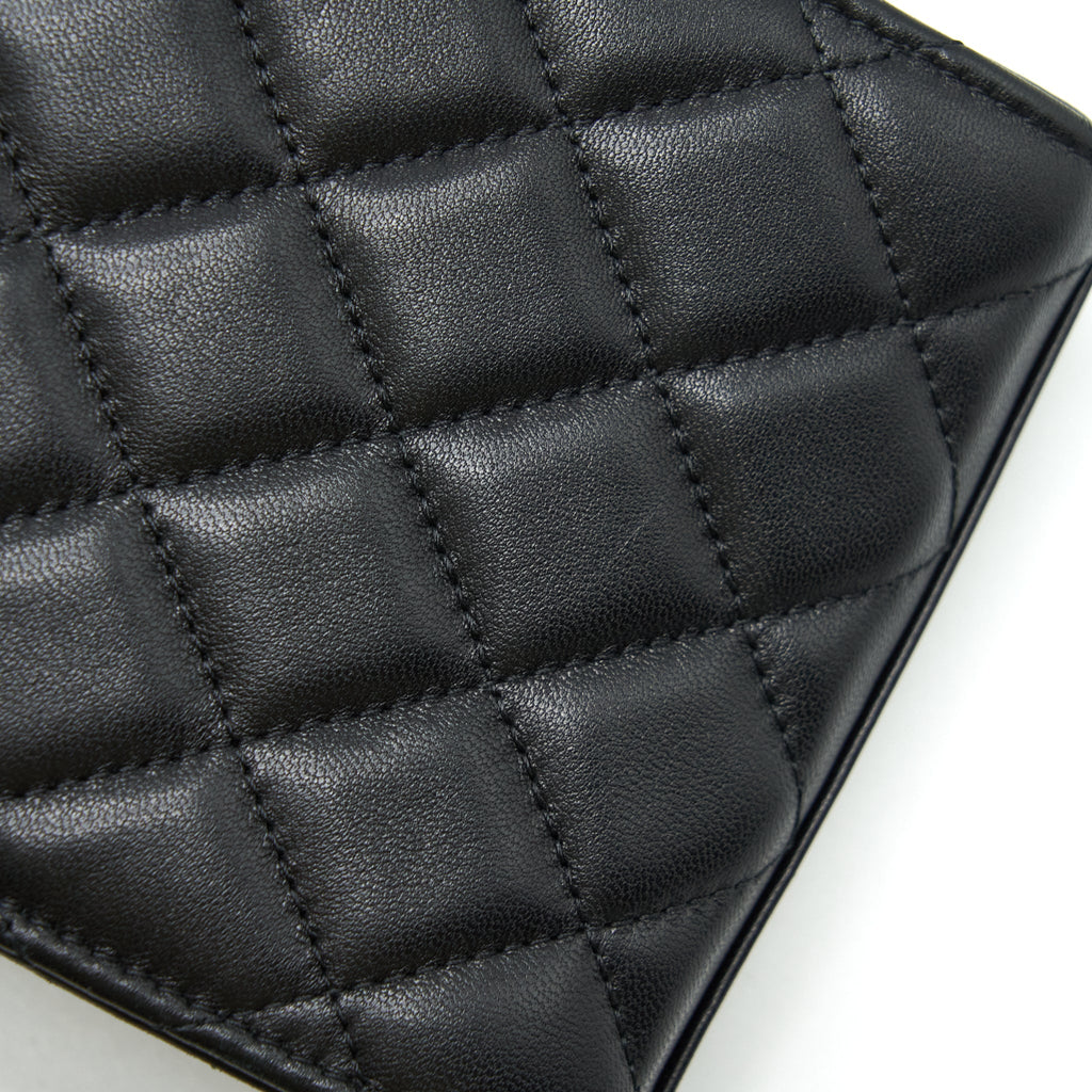 CHANEL PEARL CRUSH PHONE CASE WITH CHAIN LAMBSKIN BLACK GHW