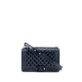 CHANEL MEDIUM BOY BAG PATENT NAVY SHW