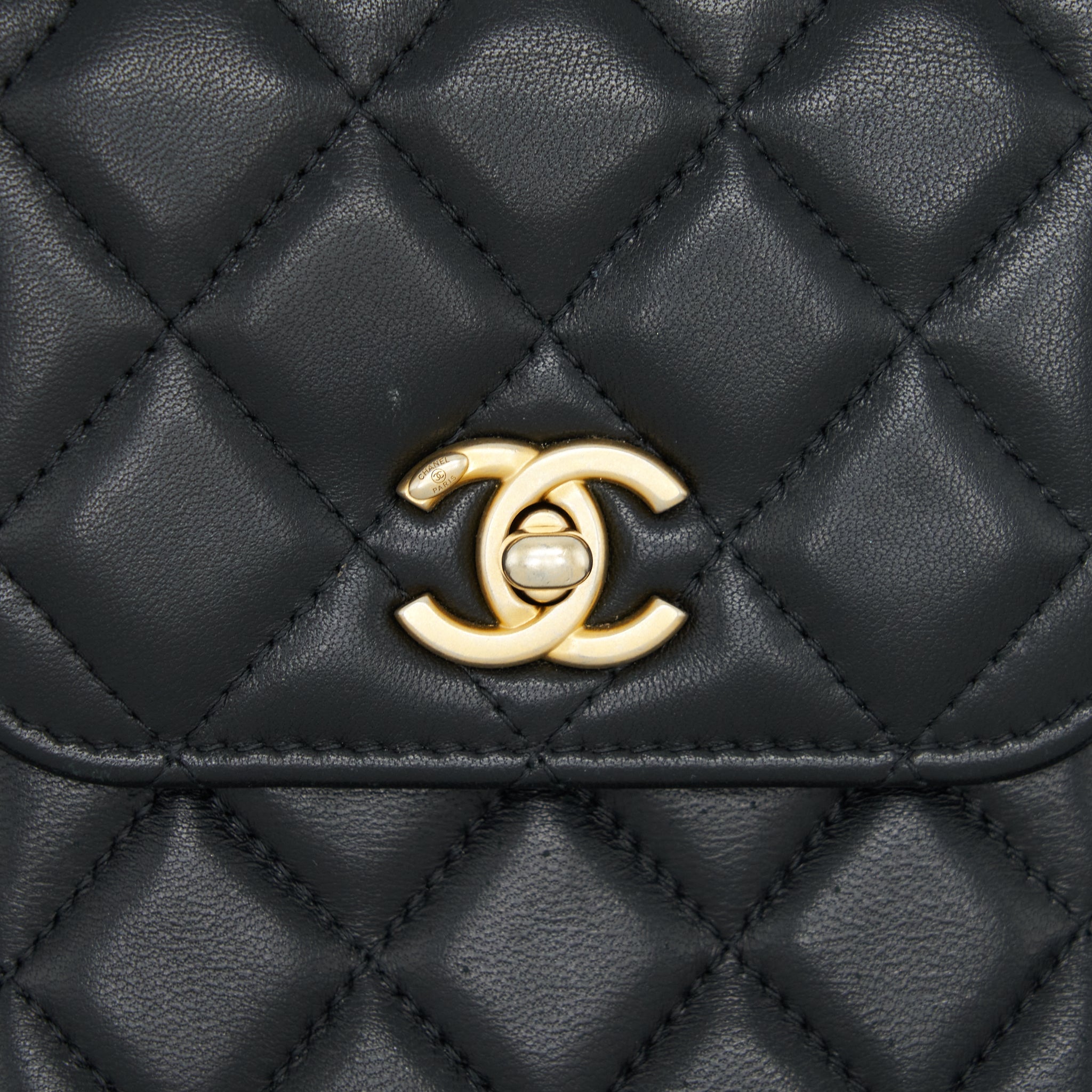 CHANEL PEARL CRUSH PHONE CASE WITH CHAIN LAMBSKIN BLACK GHW