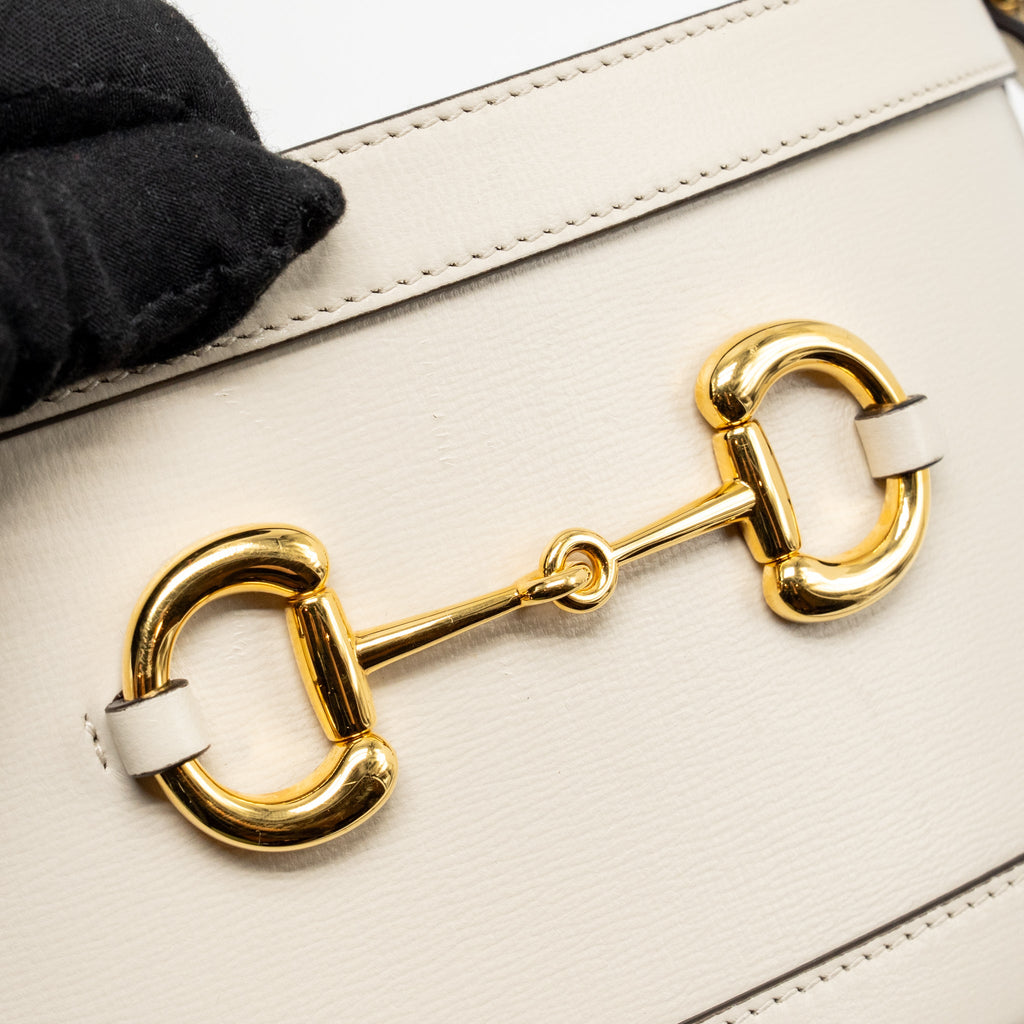 GUCCI HORSEBIT 1955 BUCKET BAG CALFSKIN/CANVAS BEIGE/WHITE GHW