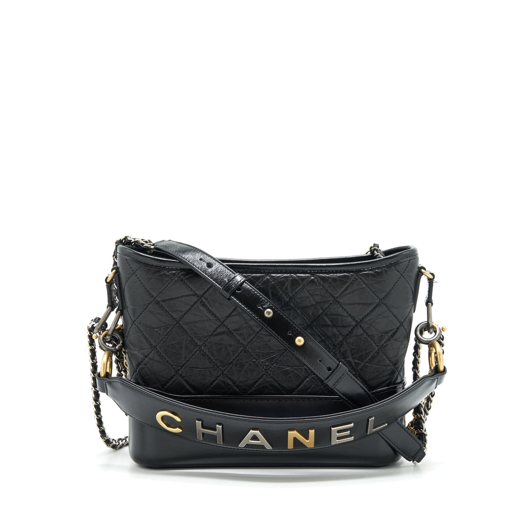 CHANEL GABRIELLE HOBO BAG WITH HANDLE NEW MEDIUM CALFSKIN BLACK WITH GOLD/SLIVER HARDWARE