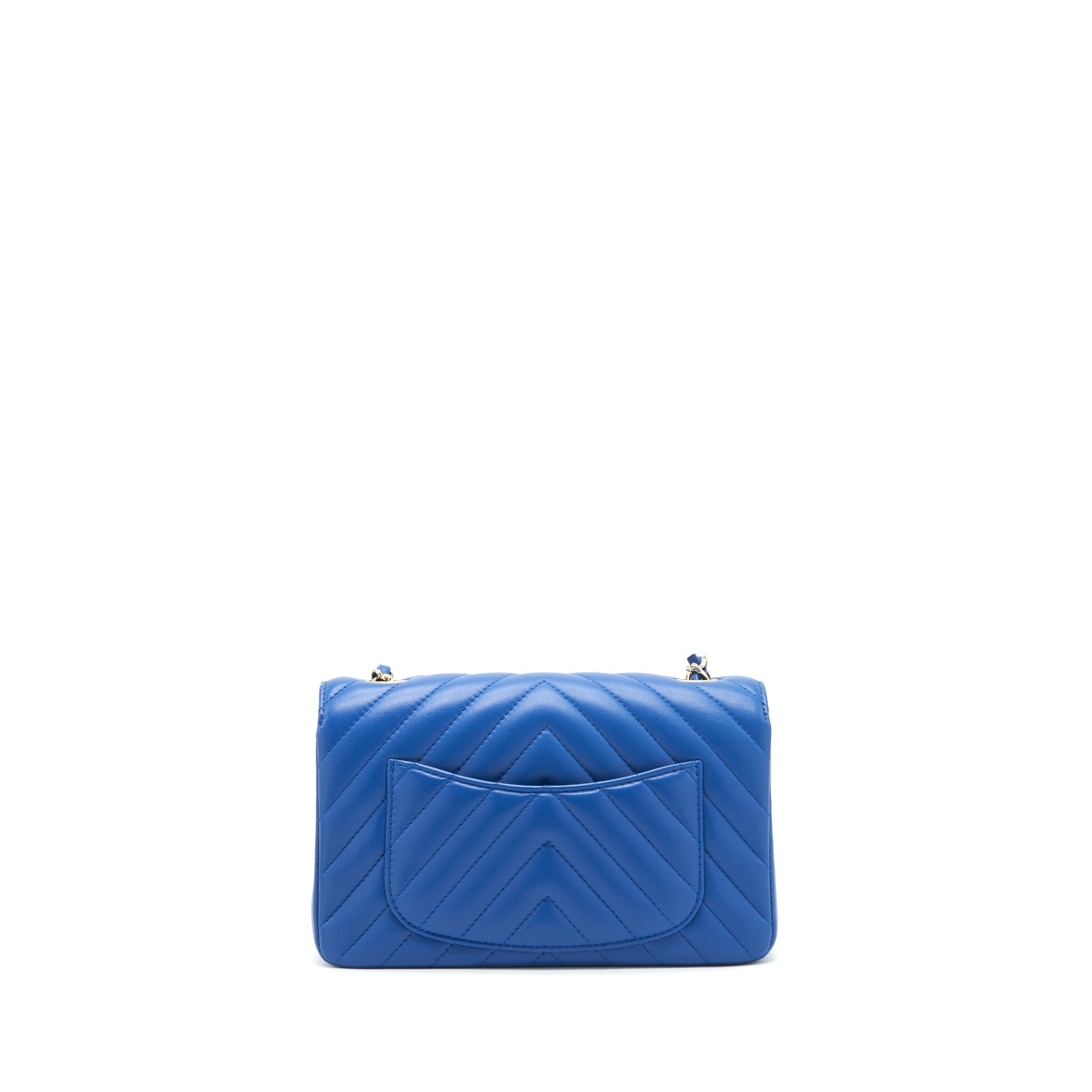 CHANEL MINI RECTANGULAR FLAP BAG CHEVRON LAMBSKIN BLUE LGHW