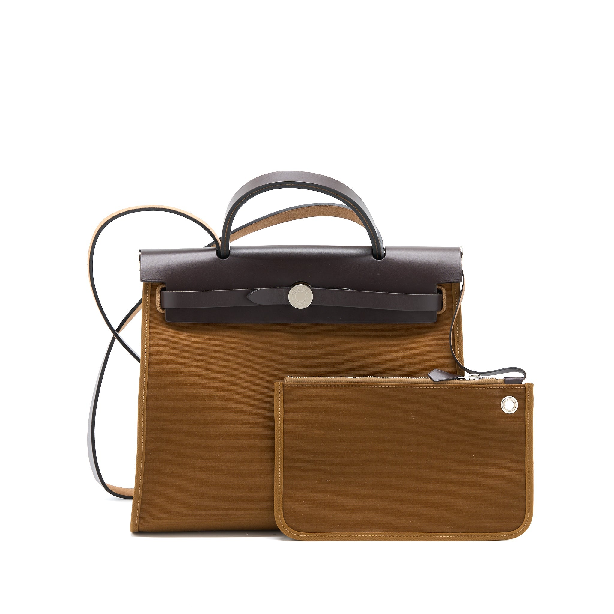 HERMES HERBAG 31 ZIP BAG CANVAS/HUNTER ALEZAN/EBENE SHW