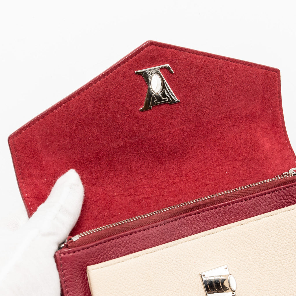LOUIS VUITTON MYLOCKME CHAIN POCHETTE CALFSKIN MULTICOLOR DARK RED/ BEIGE/ GREY SHW