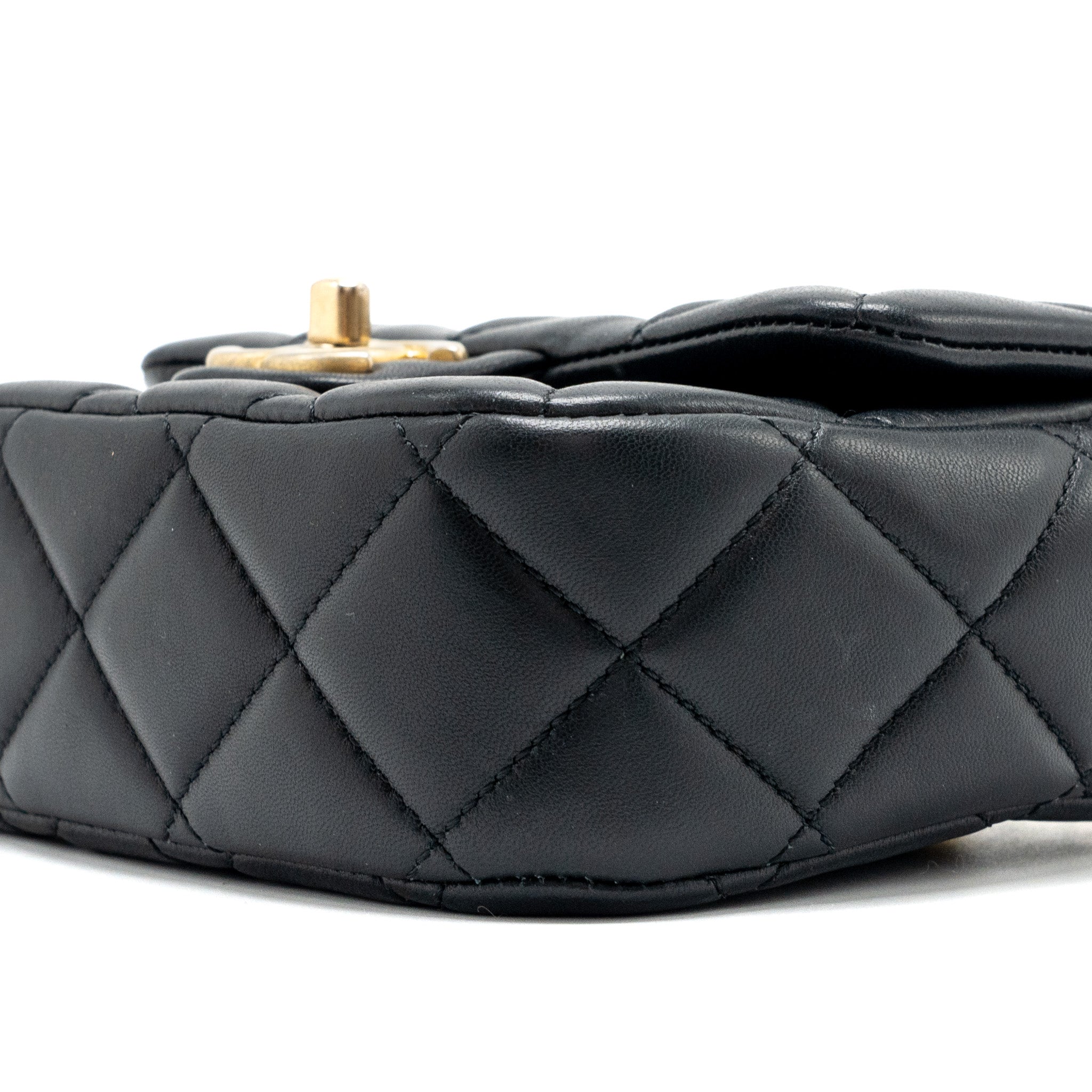 CHANEL QUILTED FLAP BAG WITH HEART CHARM CHAIN LAMBSKIN BLACK GHW (MICROCHIP)