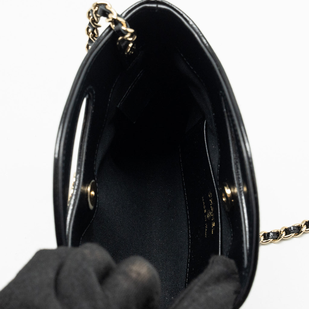 CHANEL 24S MINI 31 CLUTCH WITH CHAIN SHINY LAMBSKIN BLACK LGHW (MICROCHIP)