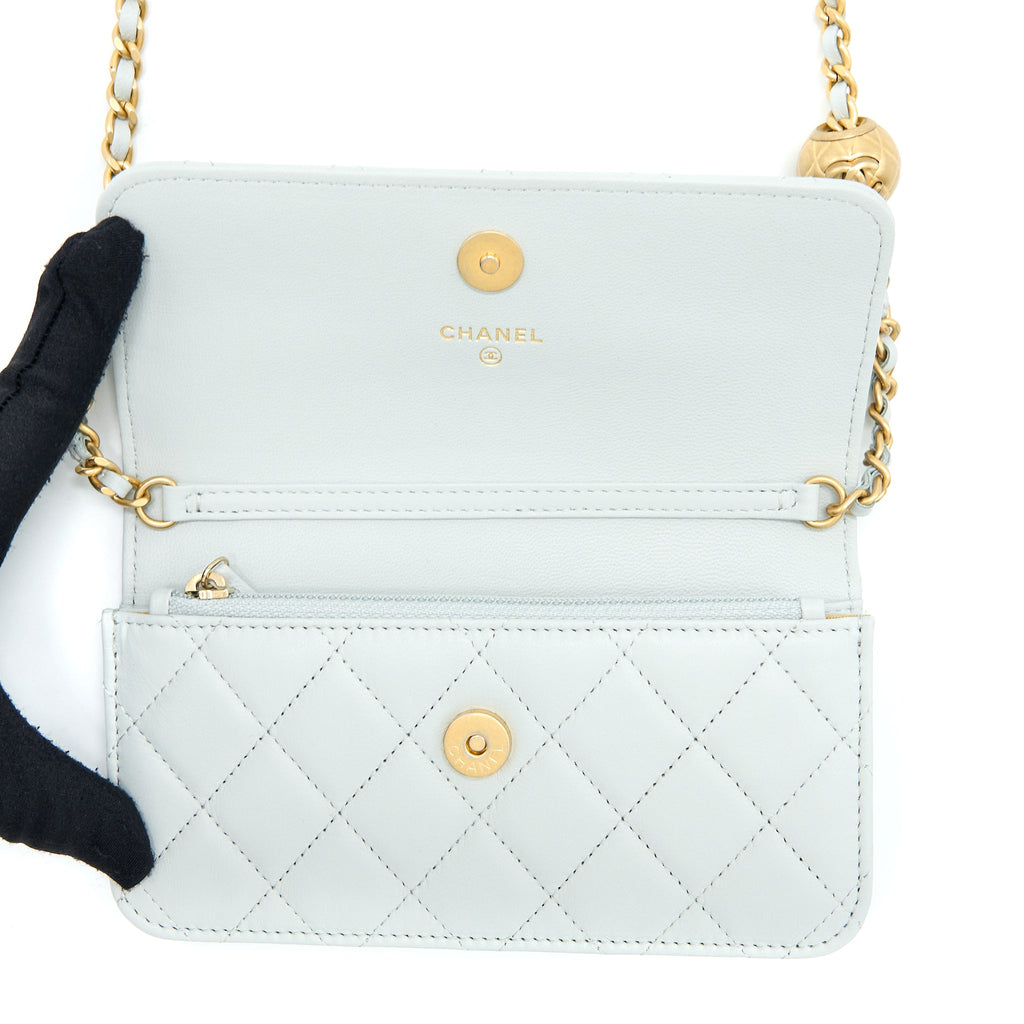 CHANEL 23C PEARL CRUSH MINI FLAP BAG LAMBSKIN LIGHT GREY BRUSHED GHW (MICROCHIP)