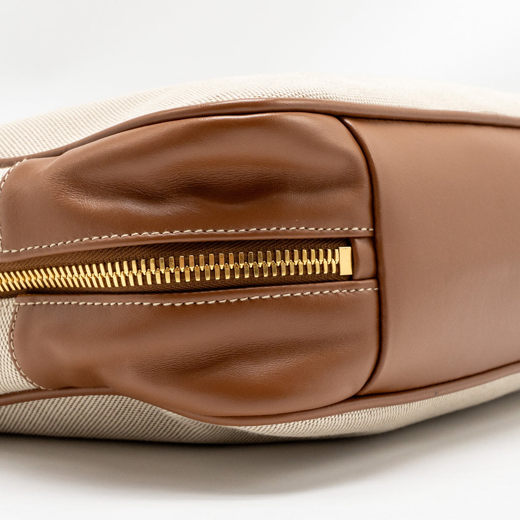 MIU MIU BEAU BAG CANVAS/LEATHER BEIGE/BRANDY GHW