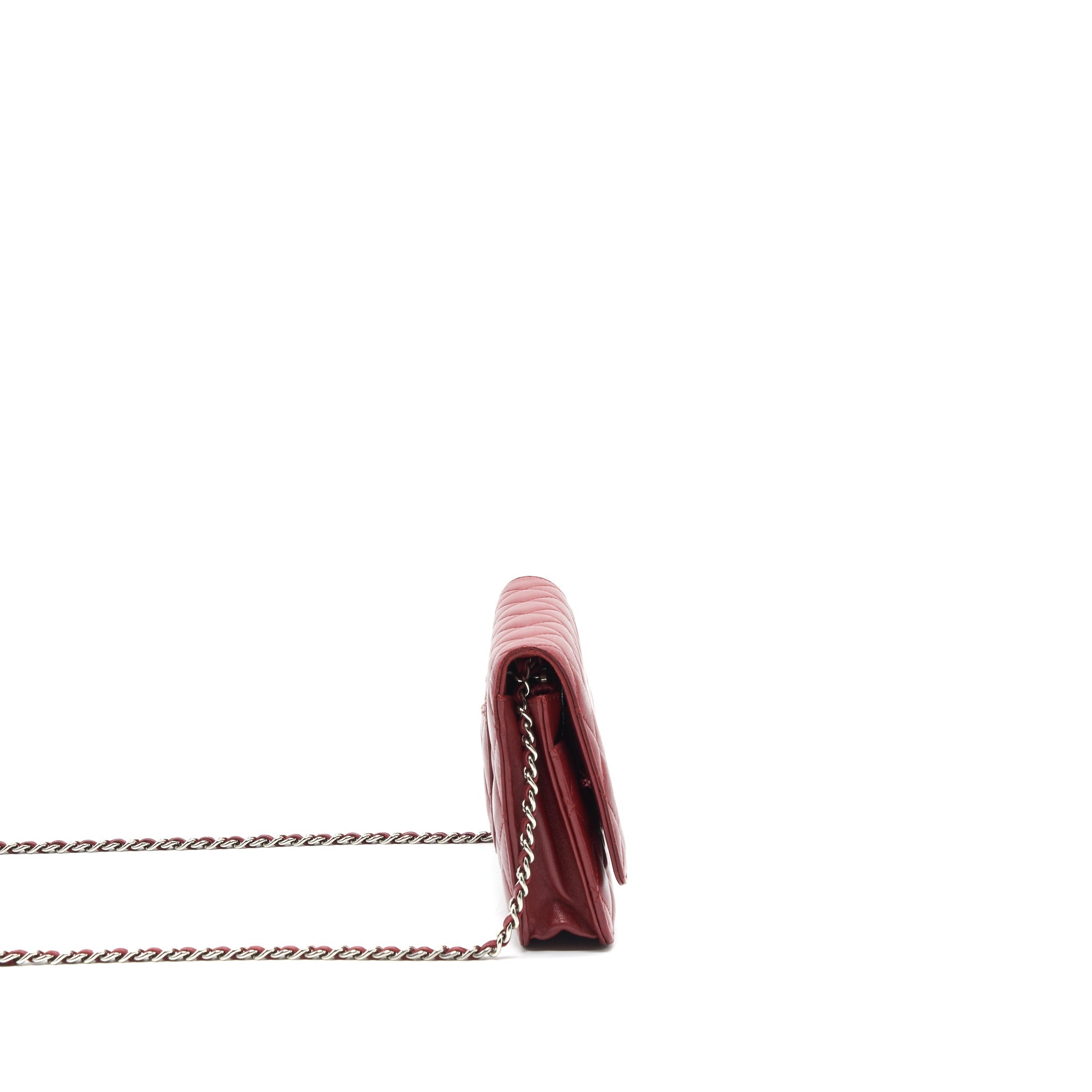 CHANEL CLASSIC WALLET ON CHAIN LAMBSKIN DARK RED SHW