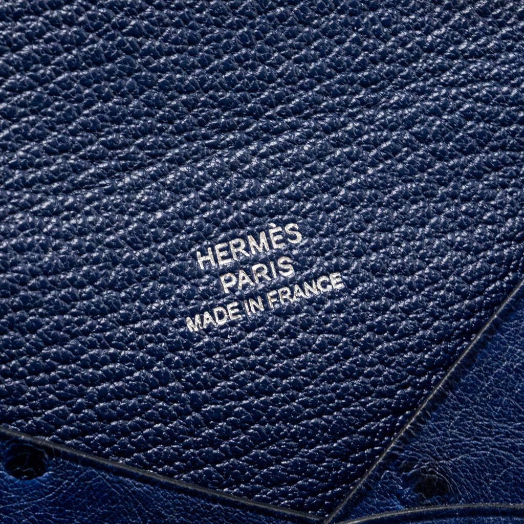 HERMES CALVI CARDHOLDER OSTRICH NAVY SHW