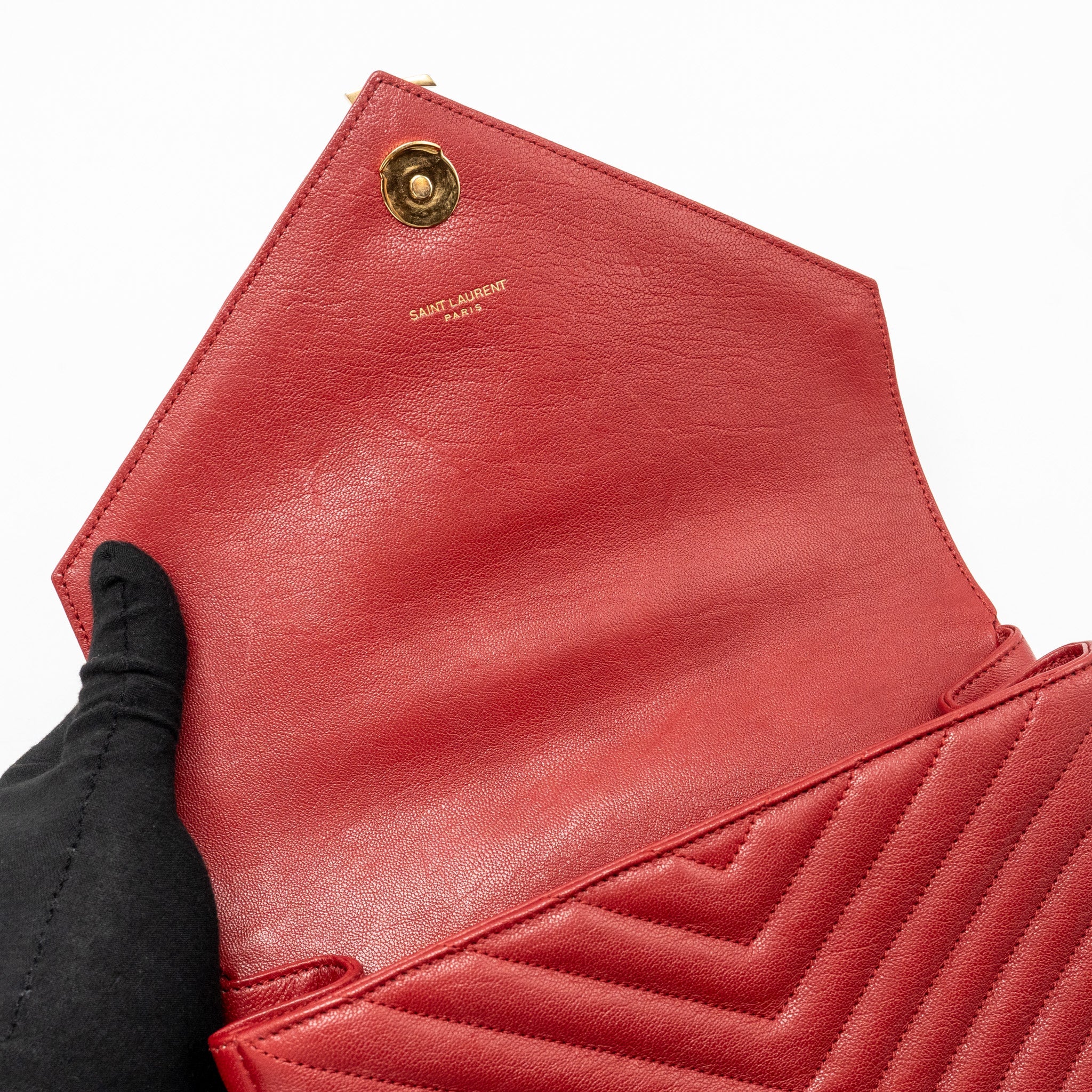 SAINT LAURENT/YSL MEDIUM ENVELOPE BAG LEATHER RED GHW