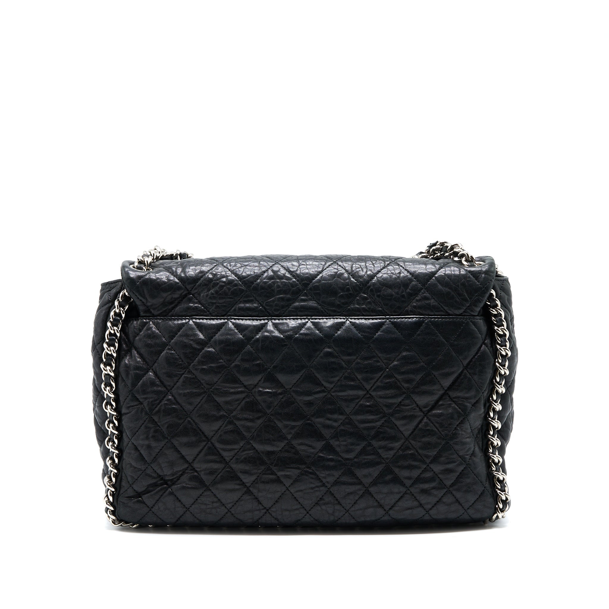 CHANEL QUILTED CHAIN AROUND MAXI FLAP BAG LAMBSKIN BLACK SHW