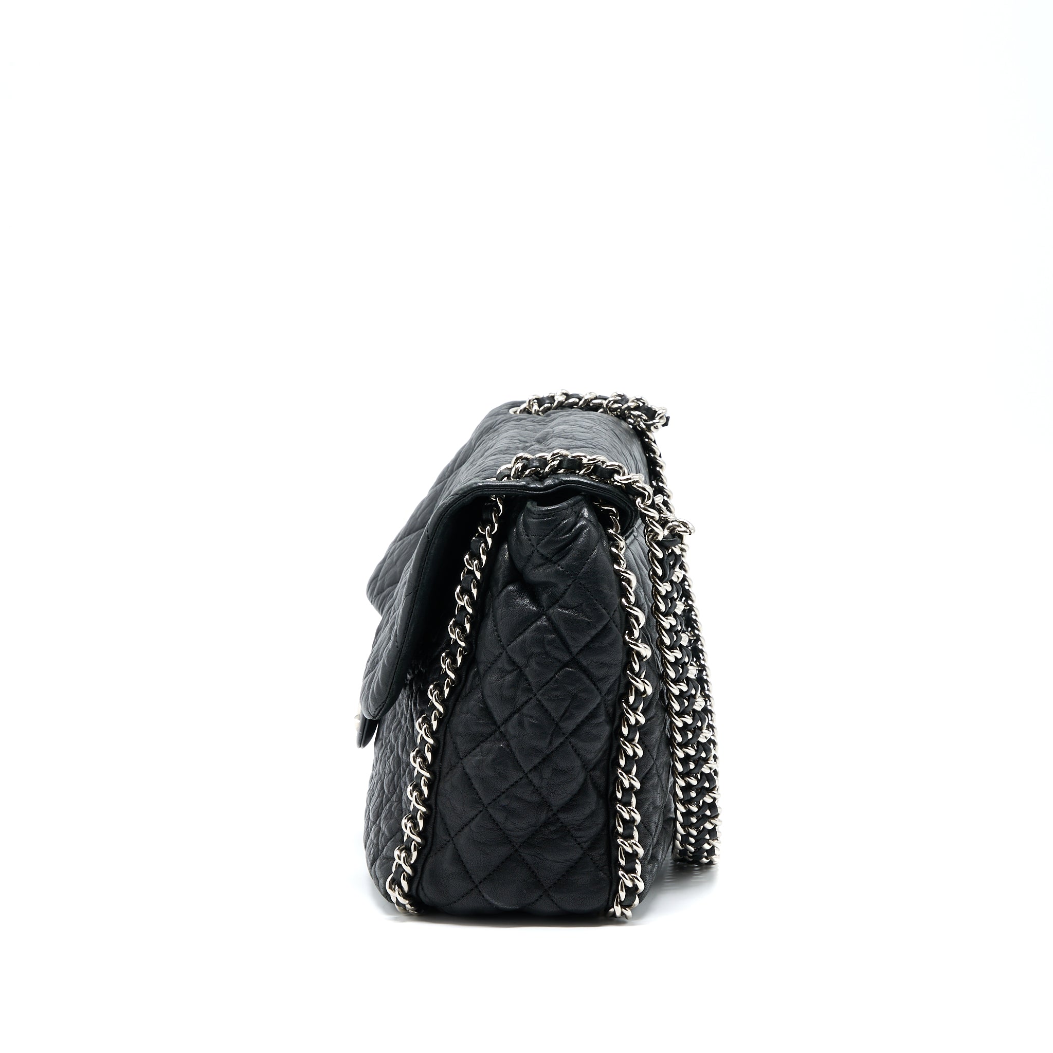 CHANEL QUILTED CHAIN AROUND MAXI FLAP BAG LAMBSKIN BLACK SHW