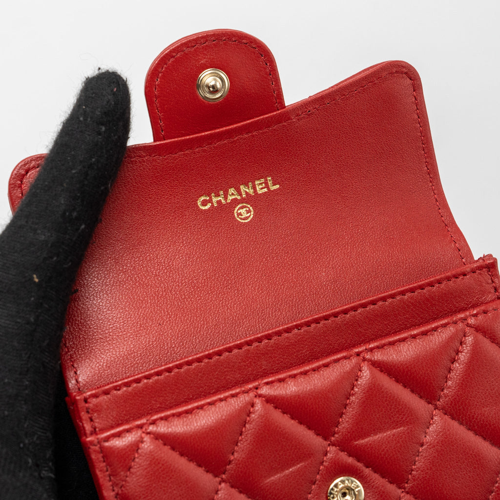 CHANEL FLAP CARD HOLDER LAMBSKIN RED SHW