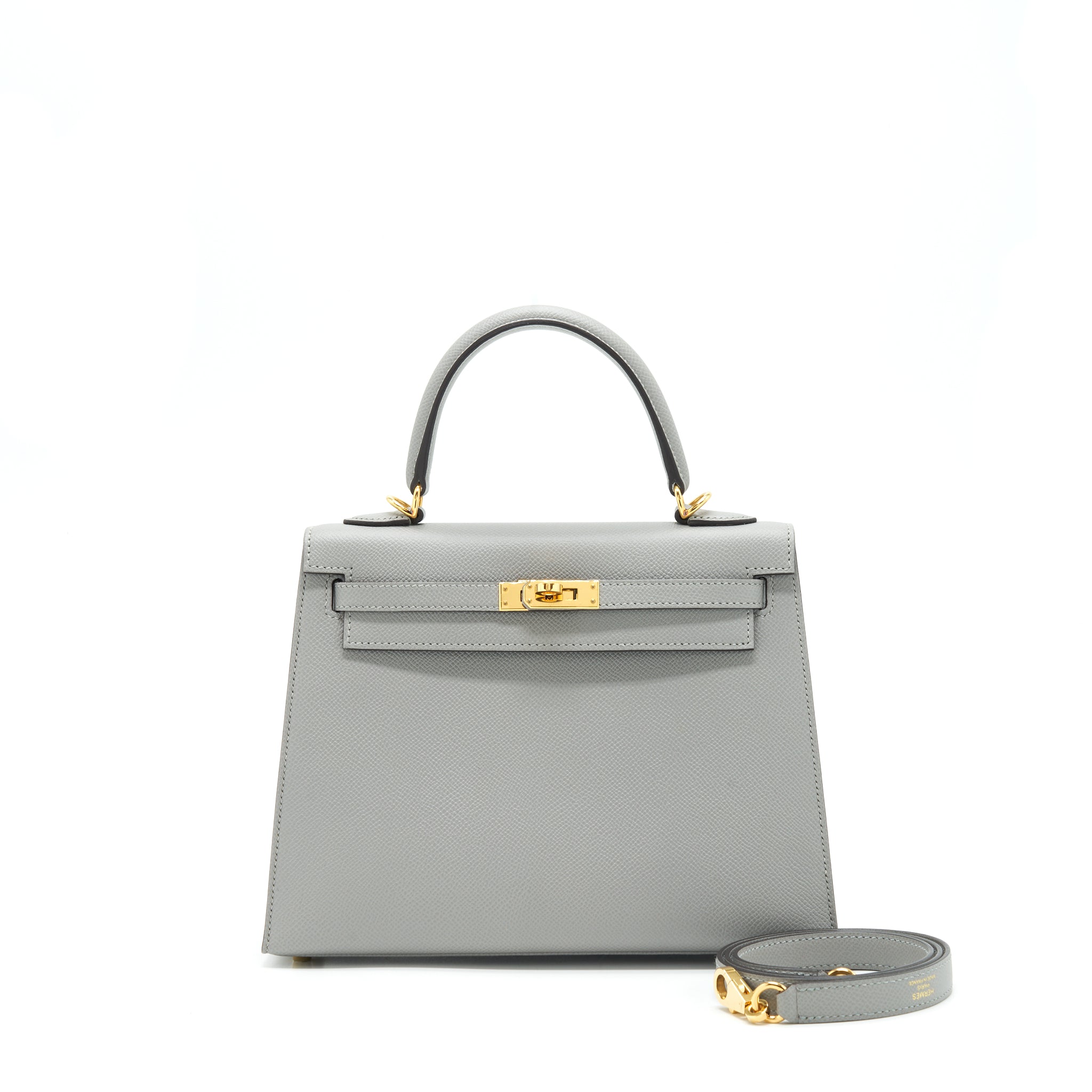 HERMES KELLY SELLIER 25 SPECIAL ORDER EPSOM GRIS MOTTE /ROSE PURPLE GHW