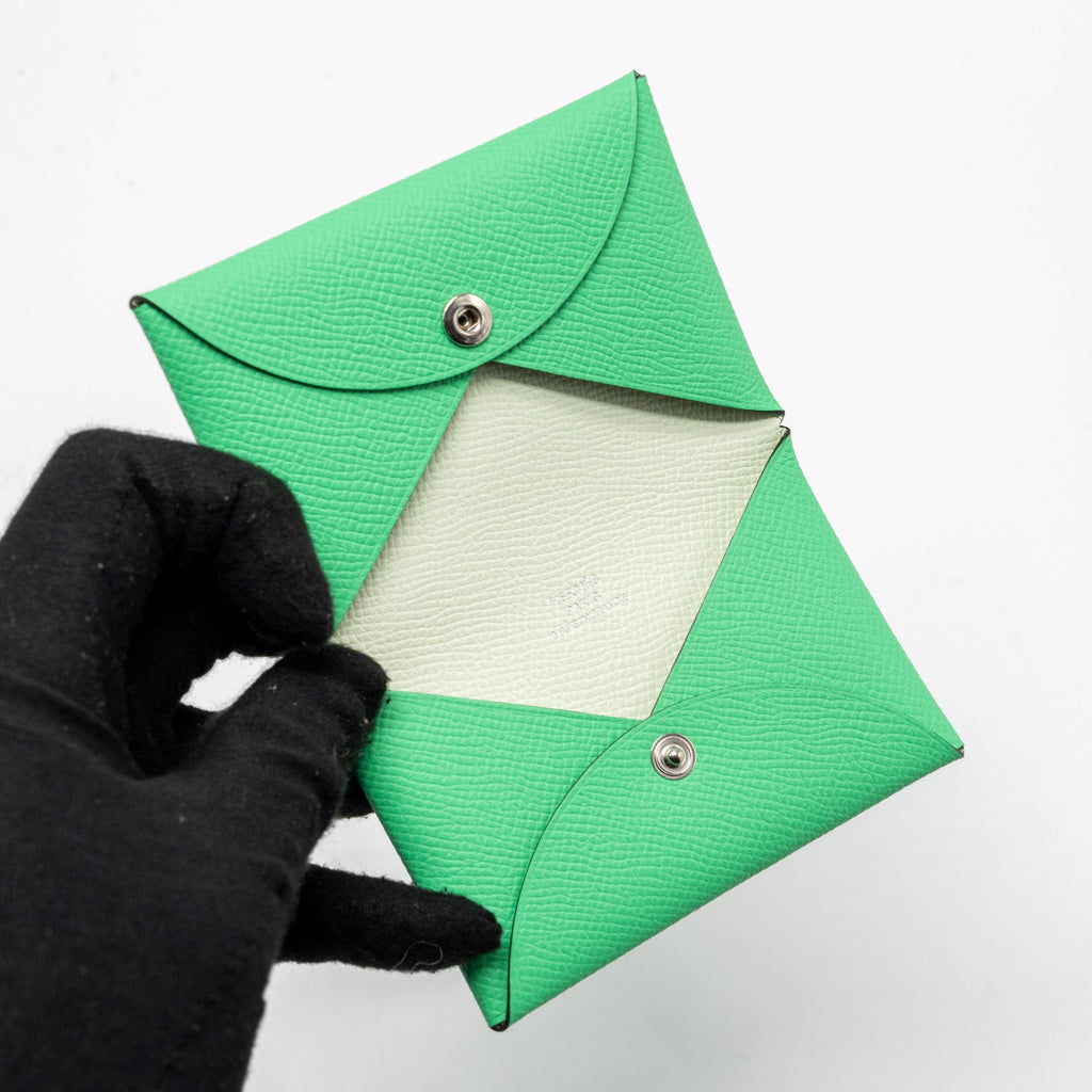 HERMES CALVI CARDHOLDER EPSOM VERT COMICS/VERT FIZZ SHW