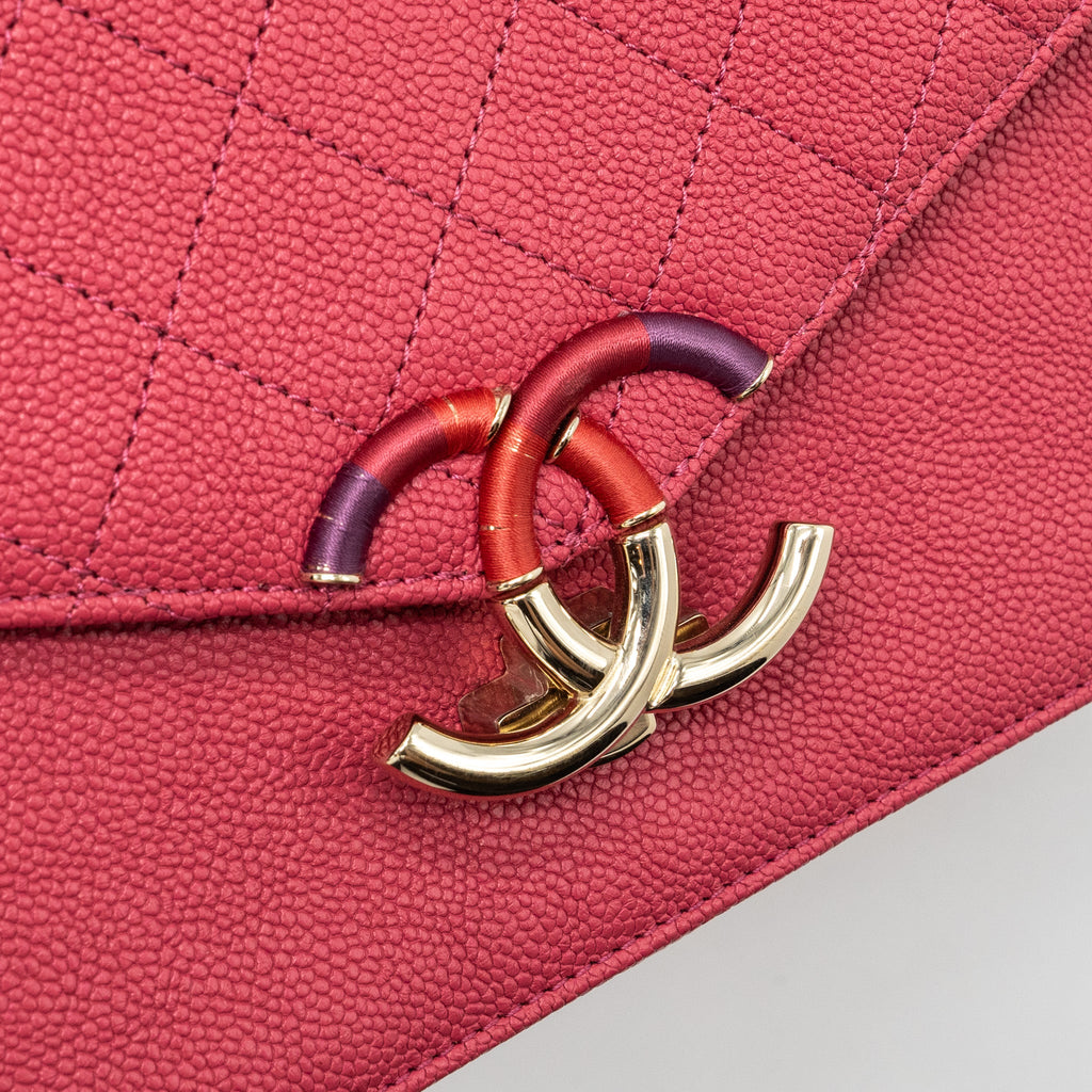 CHANEL GIANT CC LOGO MESSENGER BAG GRAINED CALFSKIN PINK LGHW