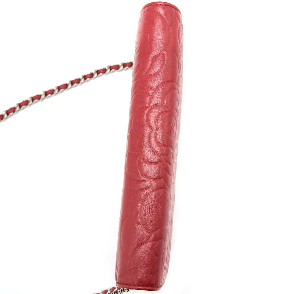 CHANEL CAMELLIA WALLET ON CHAIN LAMBSKIN RED SHW