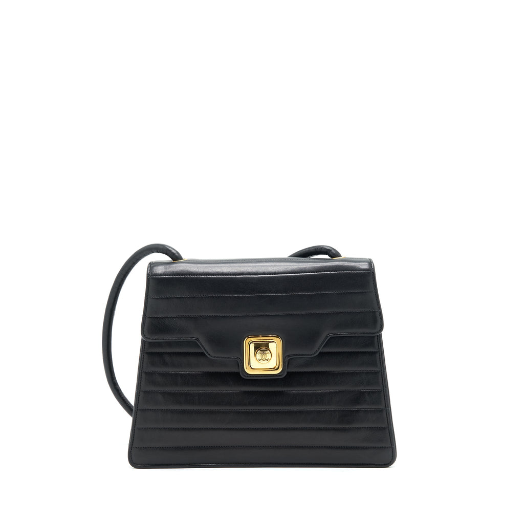 CHANEL VINTAGE KELLY FLAP BAG WITH LONG STRAP BLACK 24K GHW