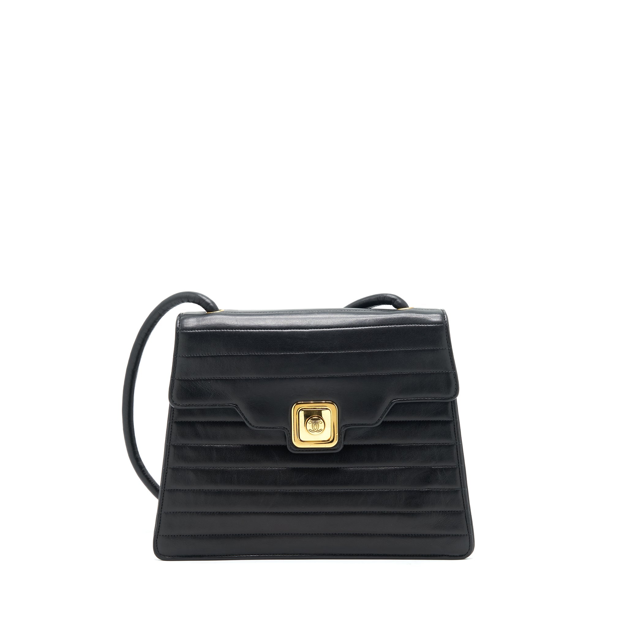 CHANEL VINTAGE KELLY FLAP BAG WITH LONG STRAP BLACK 24K GHW