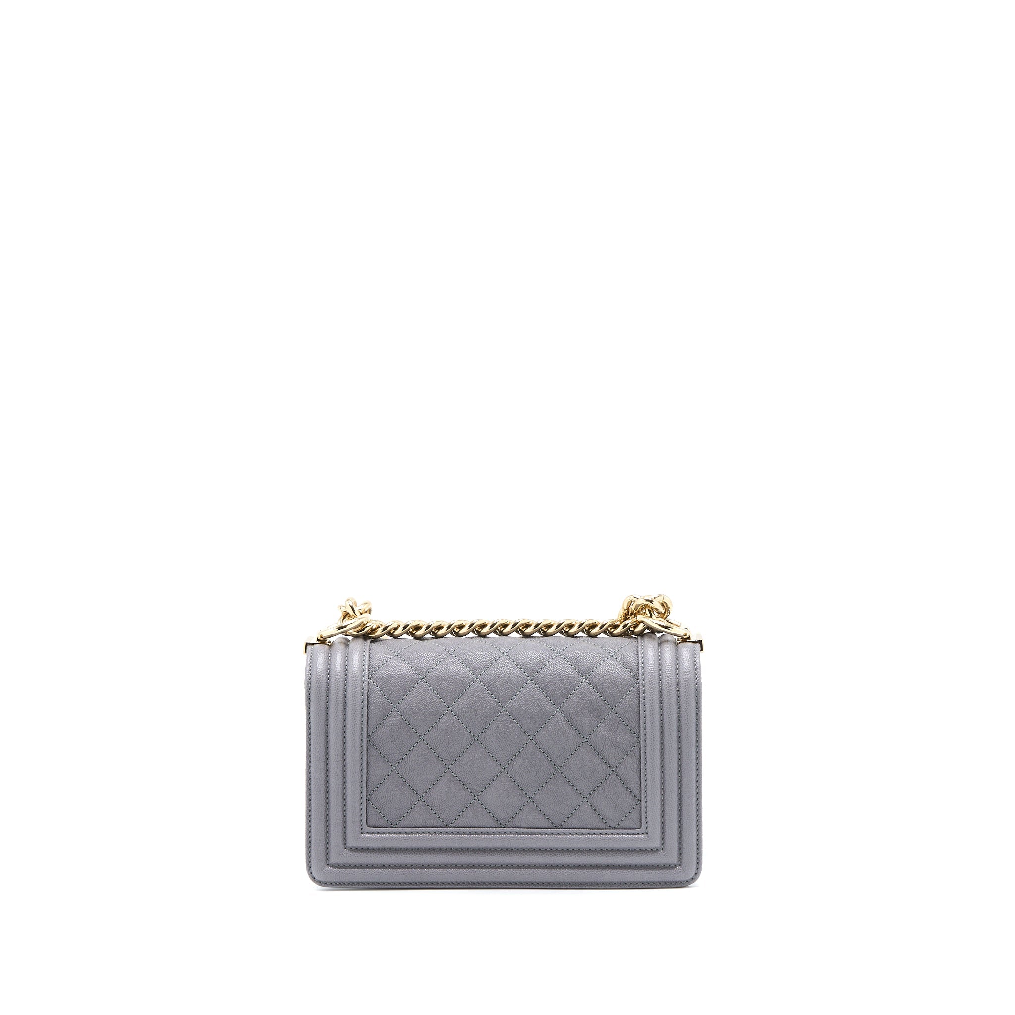 CHANEL SMALL BOY BAG CAVIAR GREY LGHW
