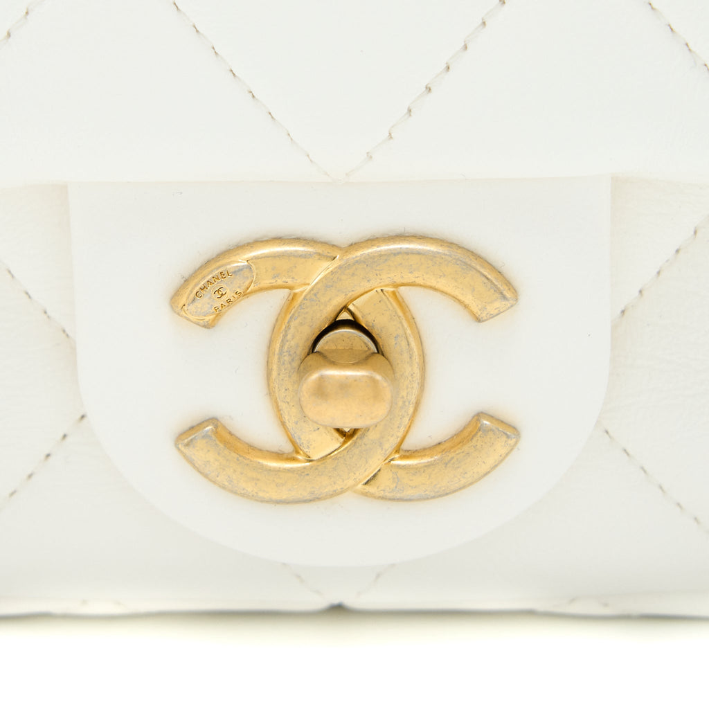 CHANEL 22S GIANT CHAIN FLAP SHOULDER BAG LAMBSKIN WHITE BRUSHED GHW (MICROCHIP)