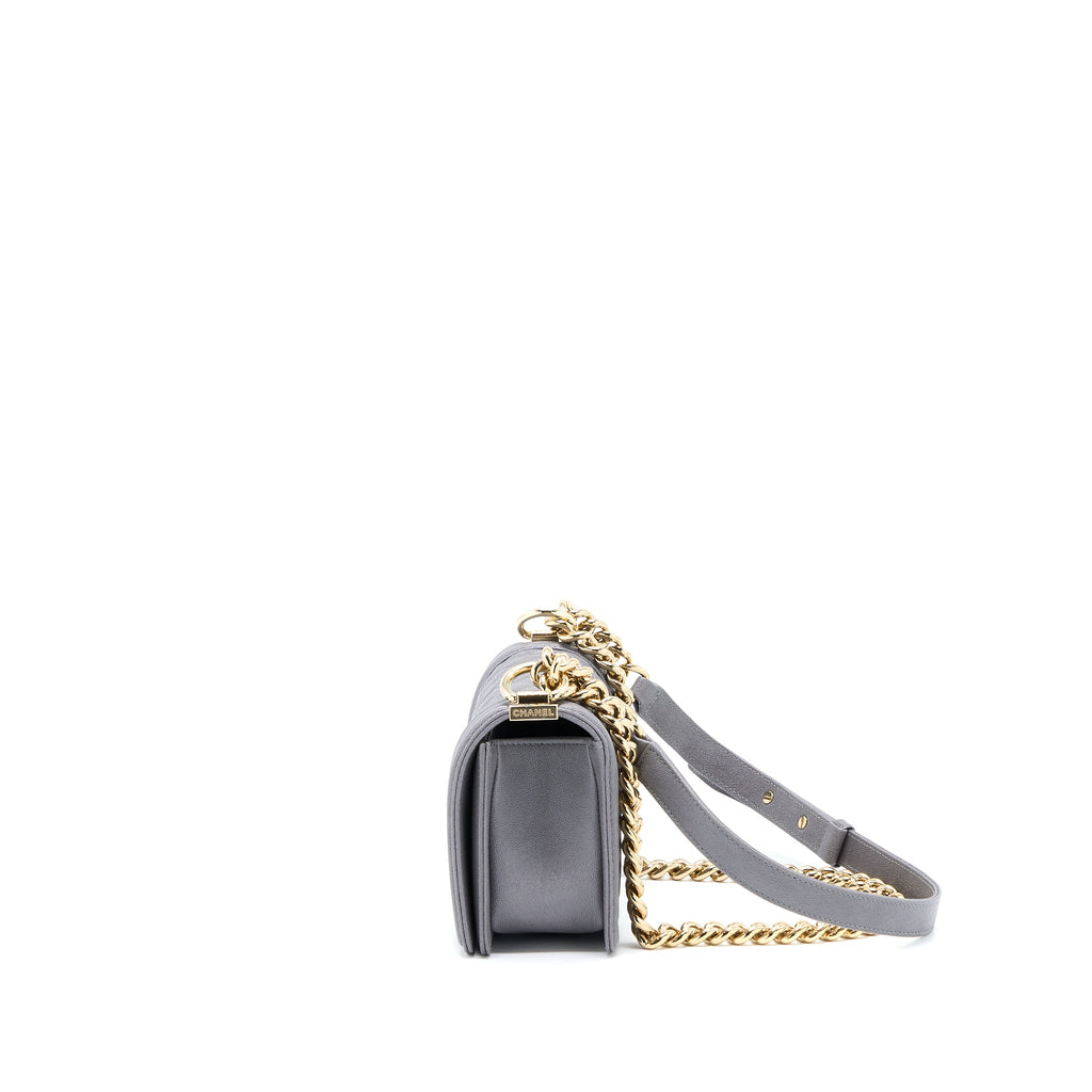 CHANEL SMALL BOY BAG CAVIAR GREY LGHW
