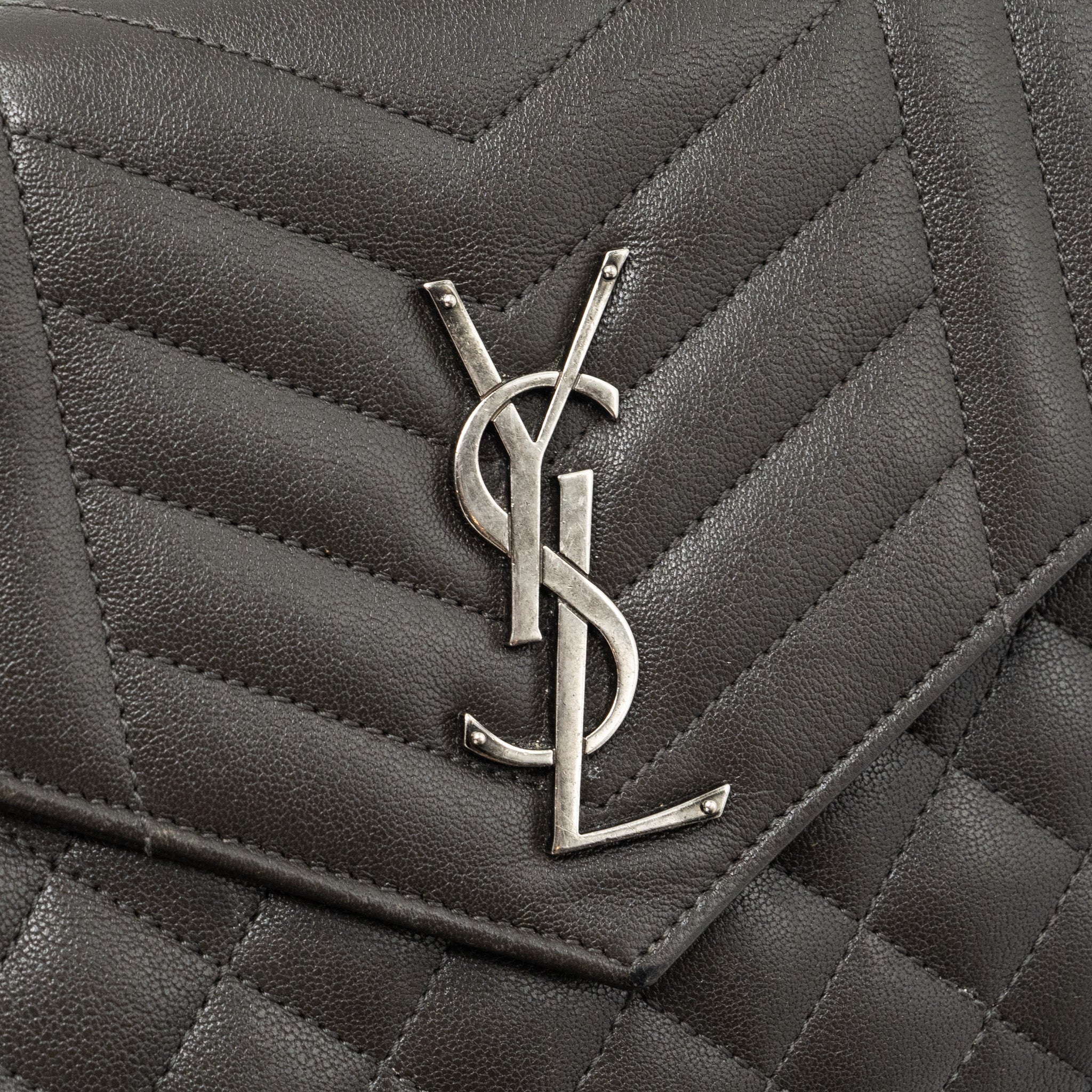 SAINT LAURENT/YSL ENVELOP CHAIN BAG CALFSKIN DARK GREY SHW