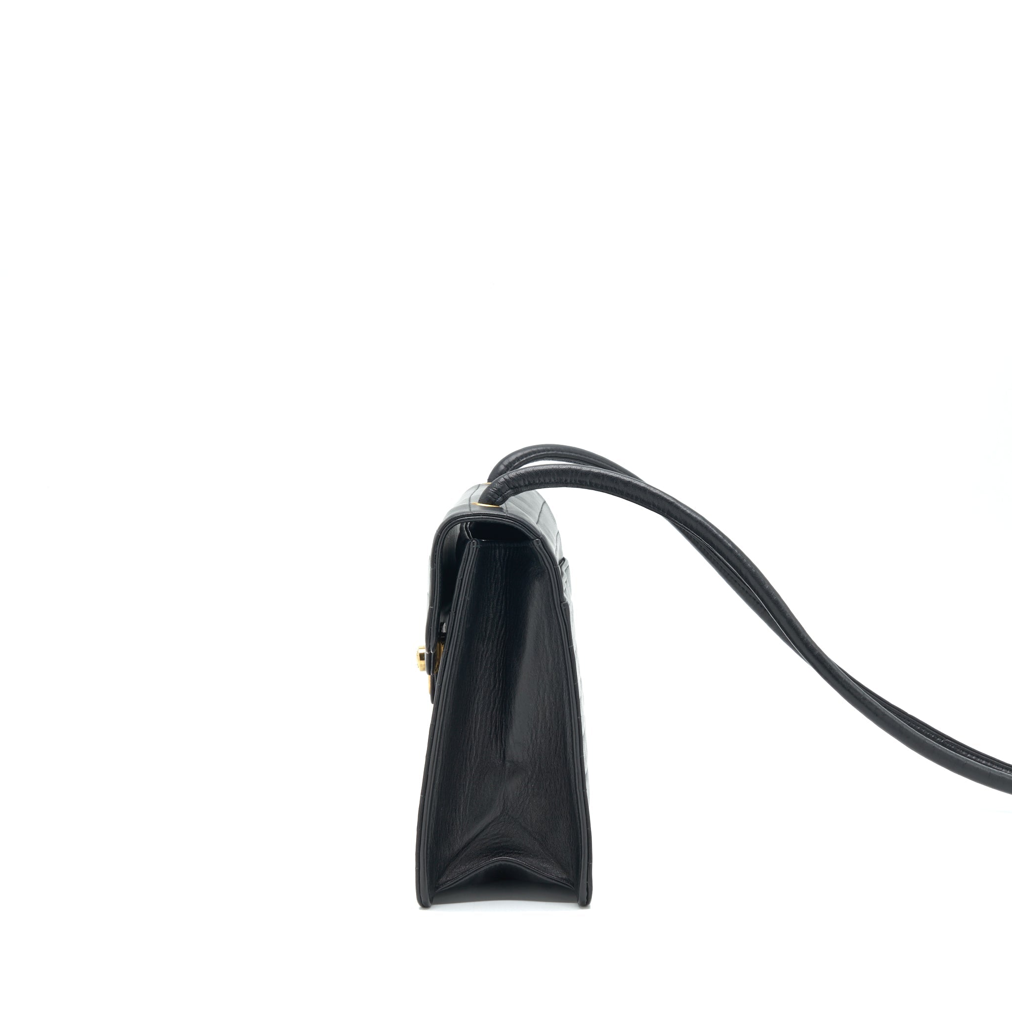 CHANEL VINTAGE KELLY FLAP BAG WITH LONG STRAP BLACK 24K GHW