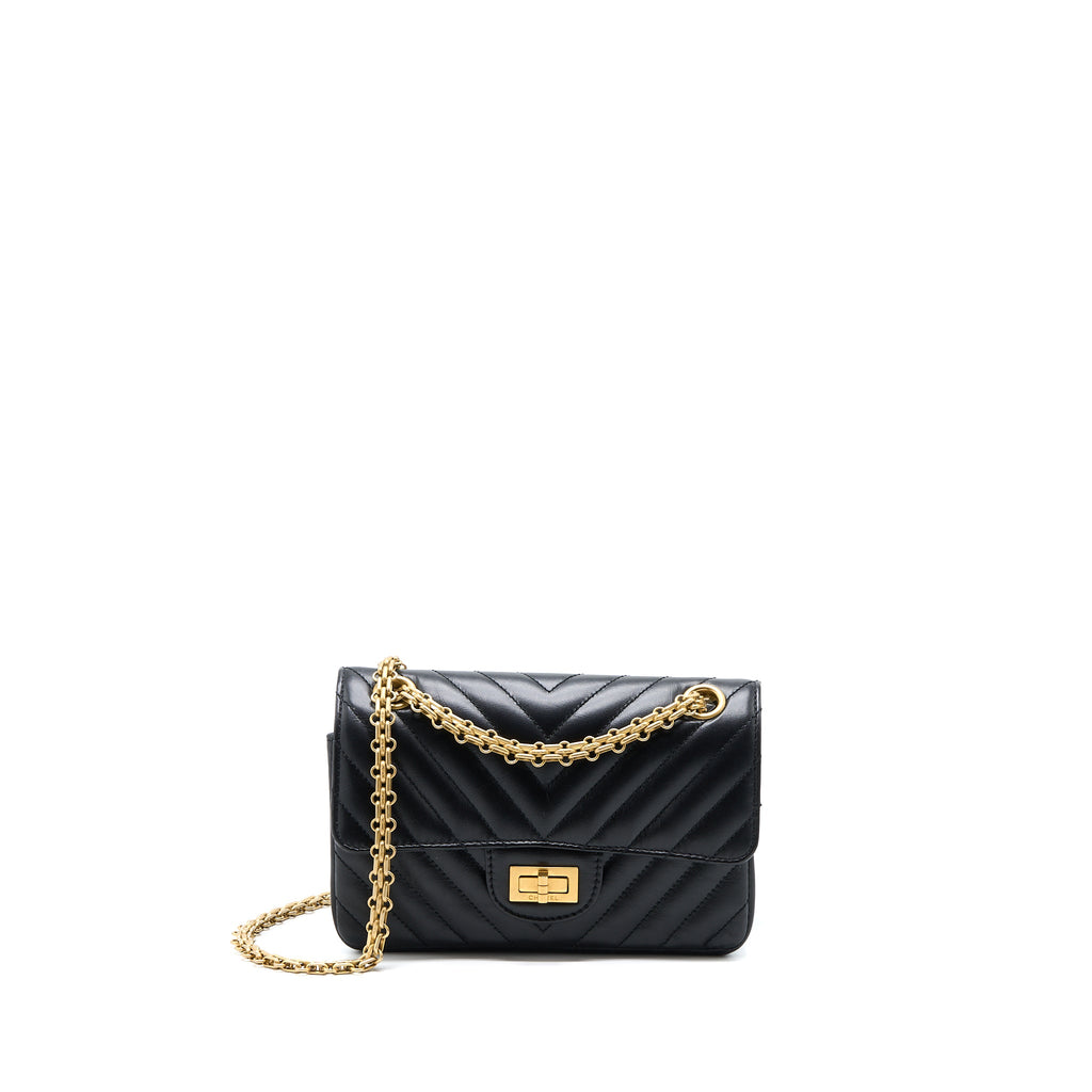 CHANEL 2.55 REISSUE MINI CHEVRON FLAP BAG AGED CALFSKIN  BLACK GHW