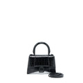 BALENCIAGA HOURGLASS XS CROC-EMBOSSED LEATHER BLACK WITH BLACK HARDWARE