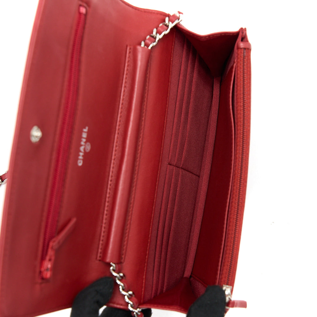 CHANEL CAMELLIA WALLET ON CHAIN LAMBSKIN RED SHW