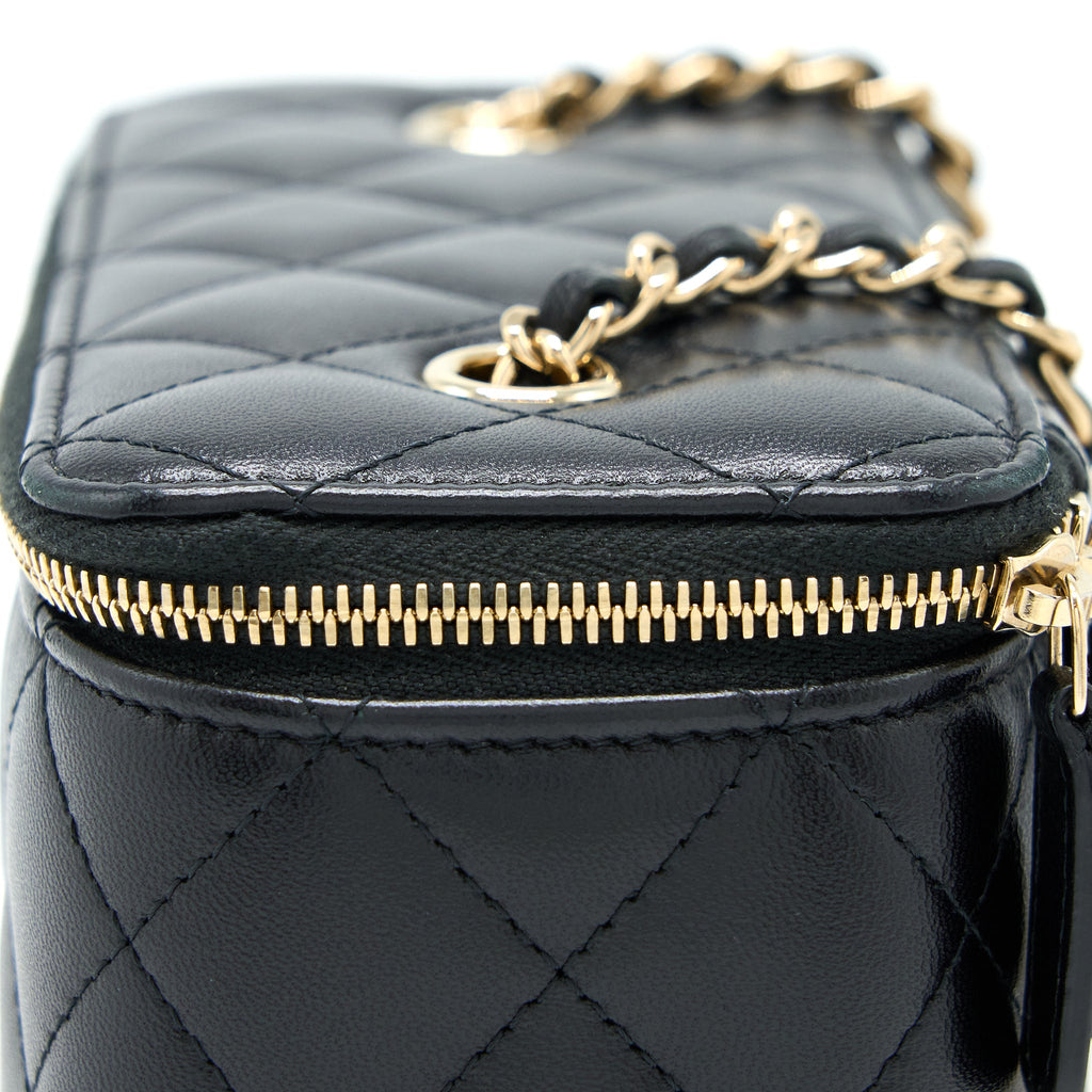 CHANEL LONG VANITY WITH CHAIN LAMBSKIN BLACK LGHW