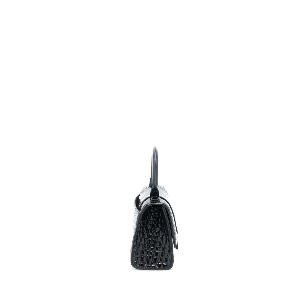 BALENCIAGA HOURGLASS XS CROC-EMBOSSED LEATHER BLACK WITH BLACK HARDWARE