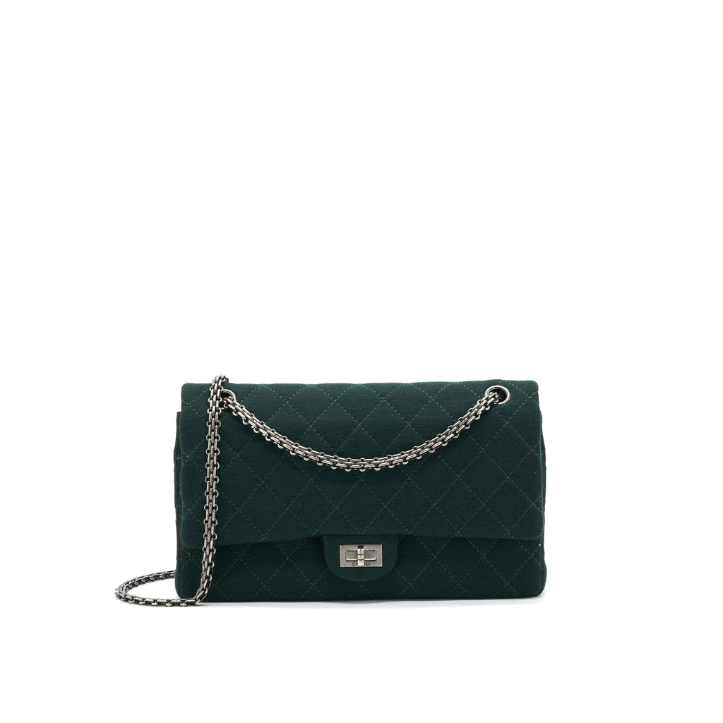 CHANEL REISSUE 2.55 226 FLAP BAG FABRIC DARK GREEN SHW