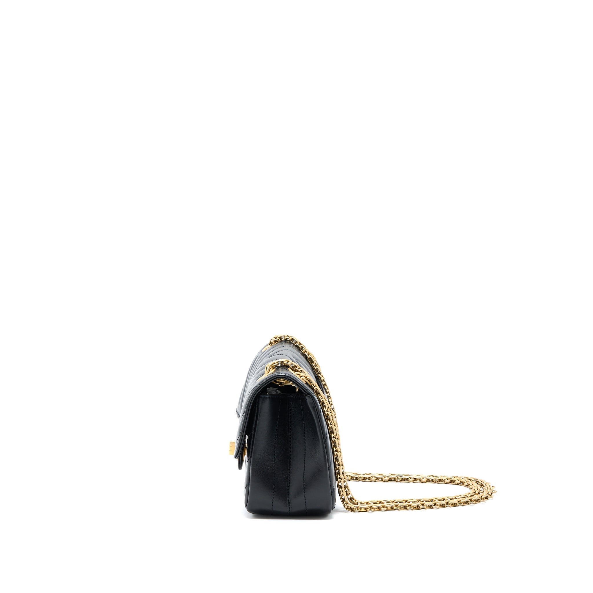 CHANEL 2.55 REISSUE MINI CHEVRON FLAP BAG AGED CALFSKIN  BLACK GHW