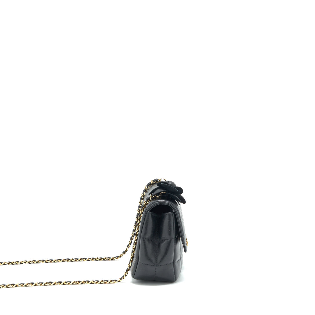 CHANEL CAMELLIA MINI FLAP SHOULDER BAG LAMBSKIN BLACK GHW