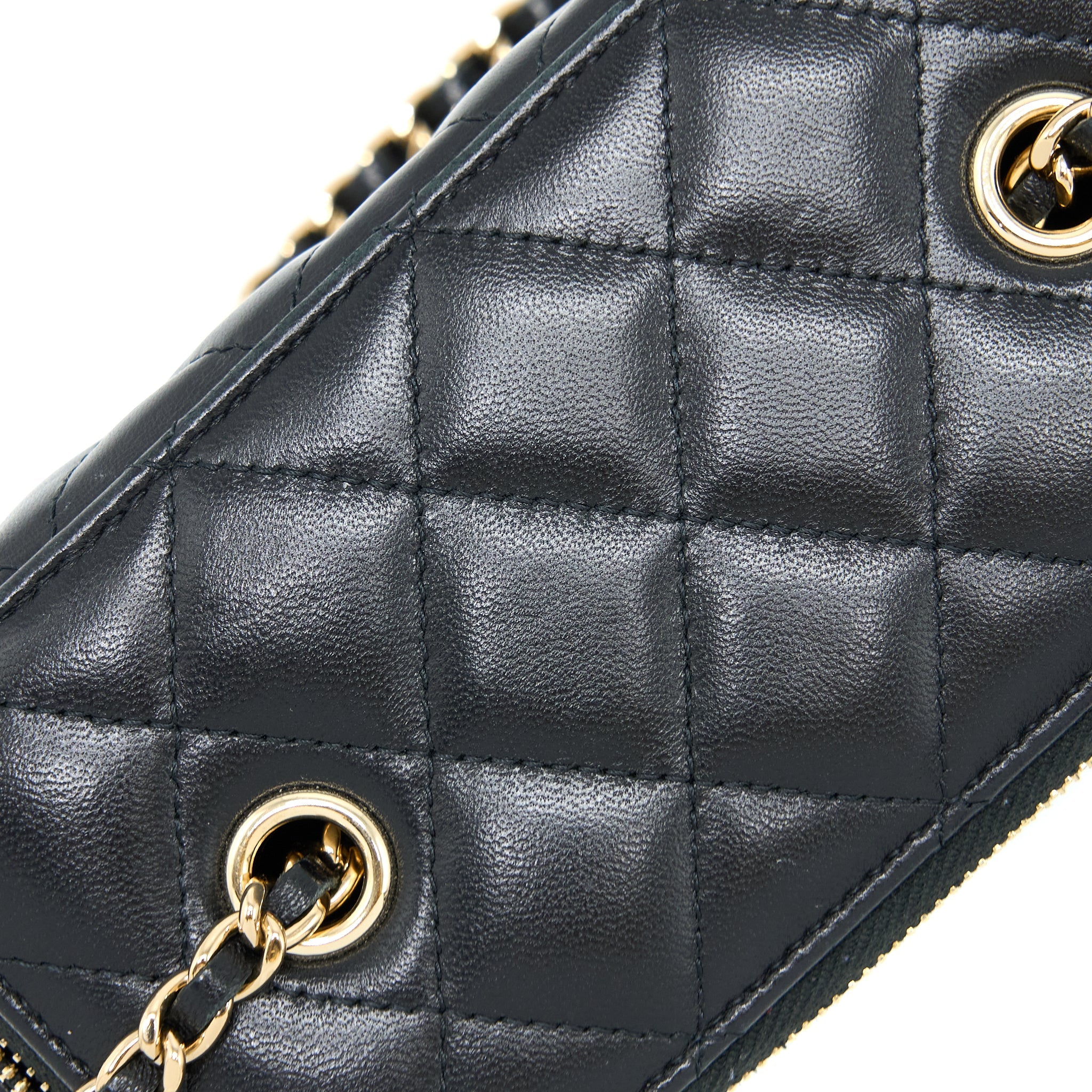 CHANEL LONG VANITY WITH CHAIN LAMBSKIN BLACK LGHW