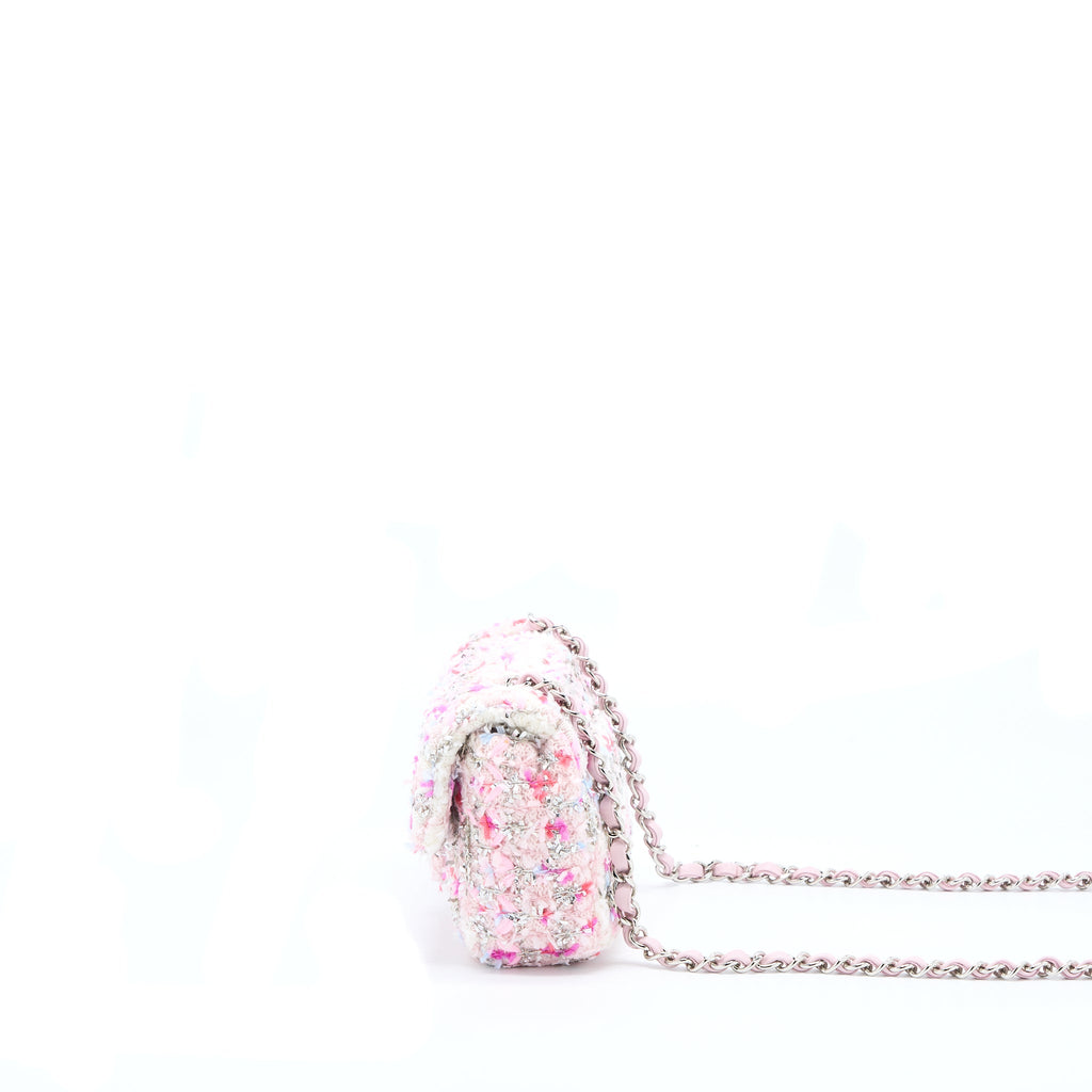 CHANEL SEASONAL MINI RECTANGULAR FLAP BAG TWEED PINK/MULTICOLOUR SHW