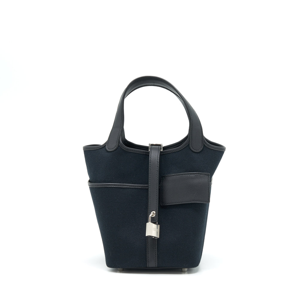 HERMES PICOTIN CARGO 18 SWIFT AND TOILE CANVAS BLACK SHW