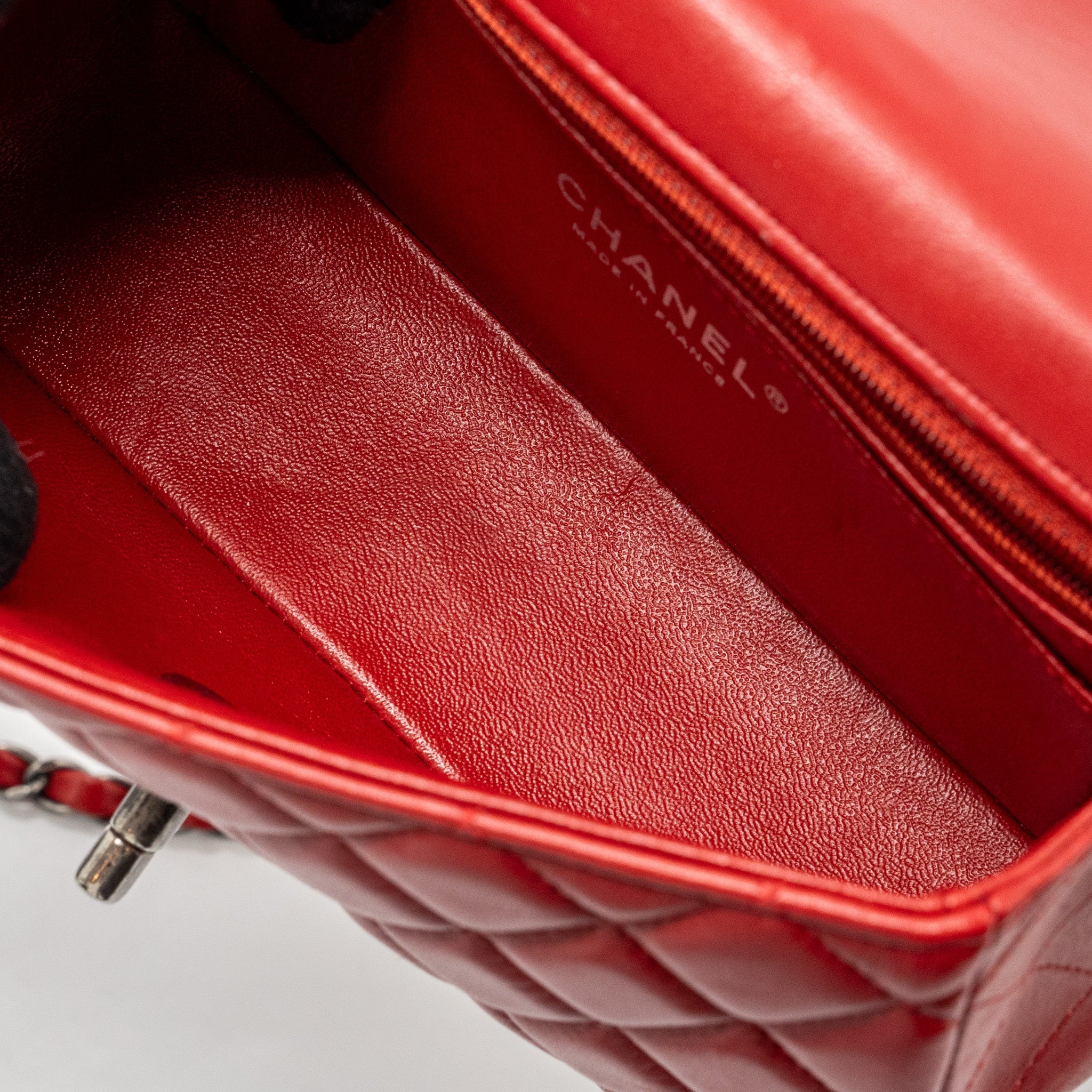CHANEL CLASSIC MINI RECTANGULAR FLAP BAG LAMBSKIN RED RUTHENIUM HARDWARE